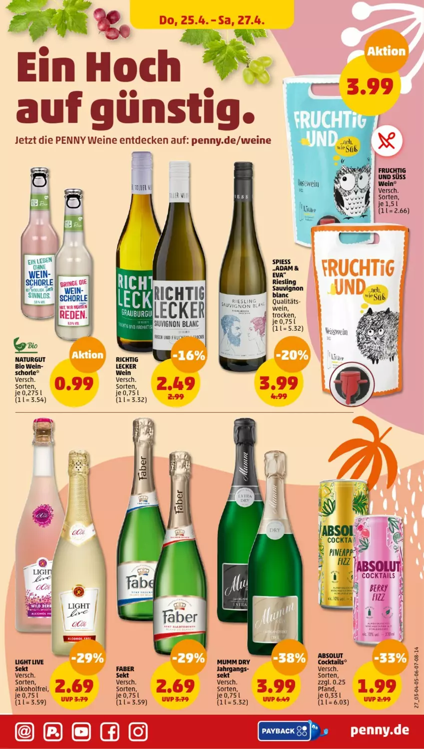 Aktueller Prospekt Penny - Prospekte - von 22.04 bis 27.04.2024 - strona 27 - produkty: decke, natur, riesling, sauvignon, schorle, sekt, Ti, wein, weine