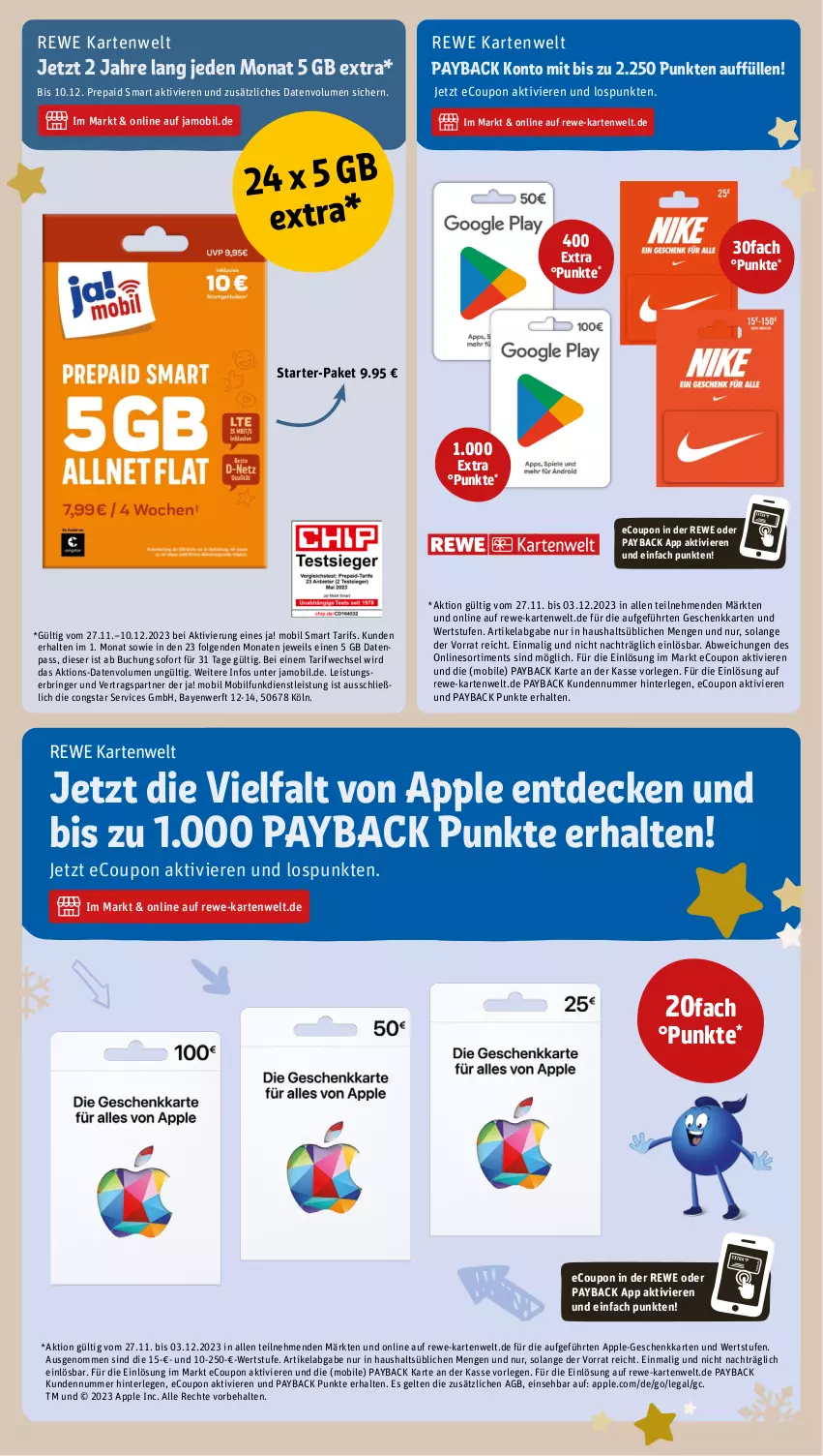 Aktueller Prospekt Rewe - Prospekte - von 27.11 bis 02.12.2023 - strona 21 - produkty: Apple, buch, congstar, coupon, decke, eis, gin, LG, payback, ring, Ti