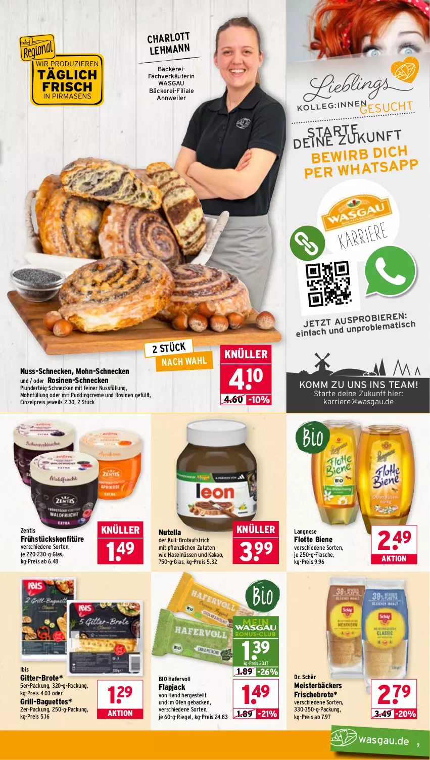 Aktueller Prospekt Wasgau - von 11.05 bis 16.05.2026 - strona 9 - produkty: arlo, aufstrich, baguette, baguettes, bier, Biere, bio, brot, brotaufstrich, creme, eis, flasche, geback, grill, hafer, kakao, konfitüre, langnese, Meister, nuss, nutella, Ofen, Plunder, pudding, reis, riegel, Ti, tisch, zentis