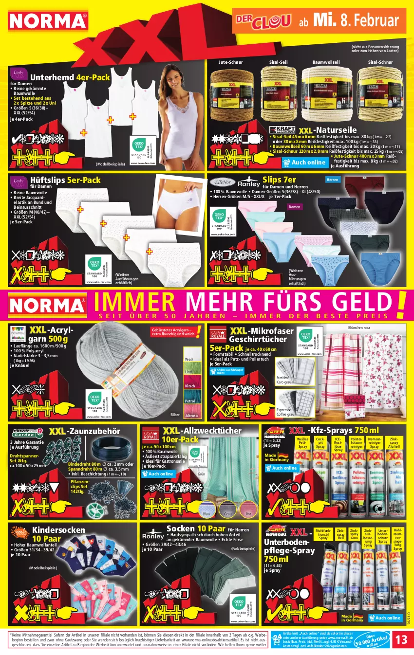 Aktueller Prospekt Norma - Norma - von 06.02 bis 13.02.2023 - strona 13 - produkty: Allzwecktücher, asti, Bau, baumwolle, Bebe, Brei, bürste, dell, Draht, eis, elle, espresso, geschirr, geschirrtücher, gin, hemd, Kinder, kirsch, LG, mikrofaser, Mode, natur, ndk, pflanze, pflanzen, reifen, reine baumwolle, reiniger, reis, slip, slips, socken, Spiele, Ti, tuc, tücher, Unterhemd, usb, weck, wolle