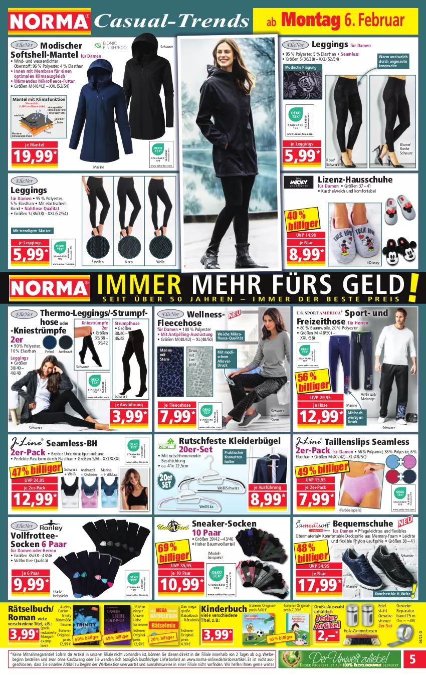 Aktueller Prospekt Norma - Norma - von 06.02 bis 13.02.2023 - strona 5 - produkty: aqua, arla, asti, Bau, baumwolle, Bebe, blume, Brei, buch, bügel, Cap, decksohle, dell, eis, Elan, elle, Fleecehose, Germ, gewürz, gin, Hausschuhe, hero, Holz, hose, Hylo, Kinder, Kinderbuch, kleid, kleider, kleiderbügel, Kuschelweich, lack, leggings, LG, Mantel, Mode, orchidee, pils, reifen, reis, Ria, rum, schuhe, slip, slips, sneaker, socken, Spiele, Sport, strümpfe, Strumpfhose, Taillenslip, tee, Ti, Tipi, tisch, wasser, wolle