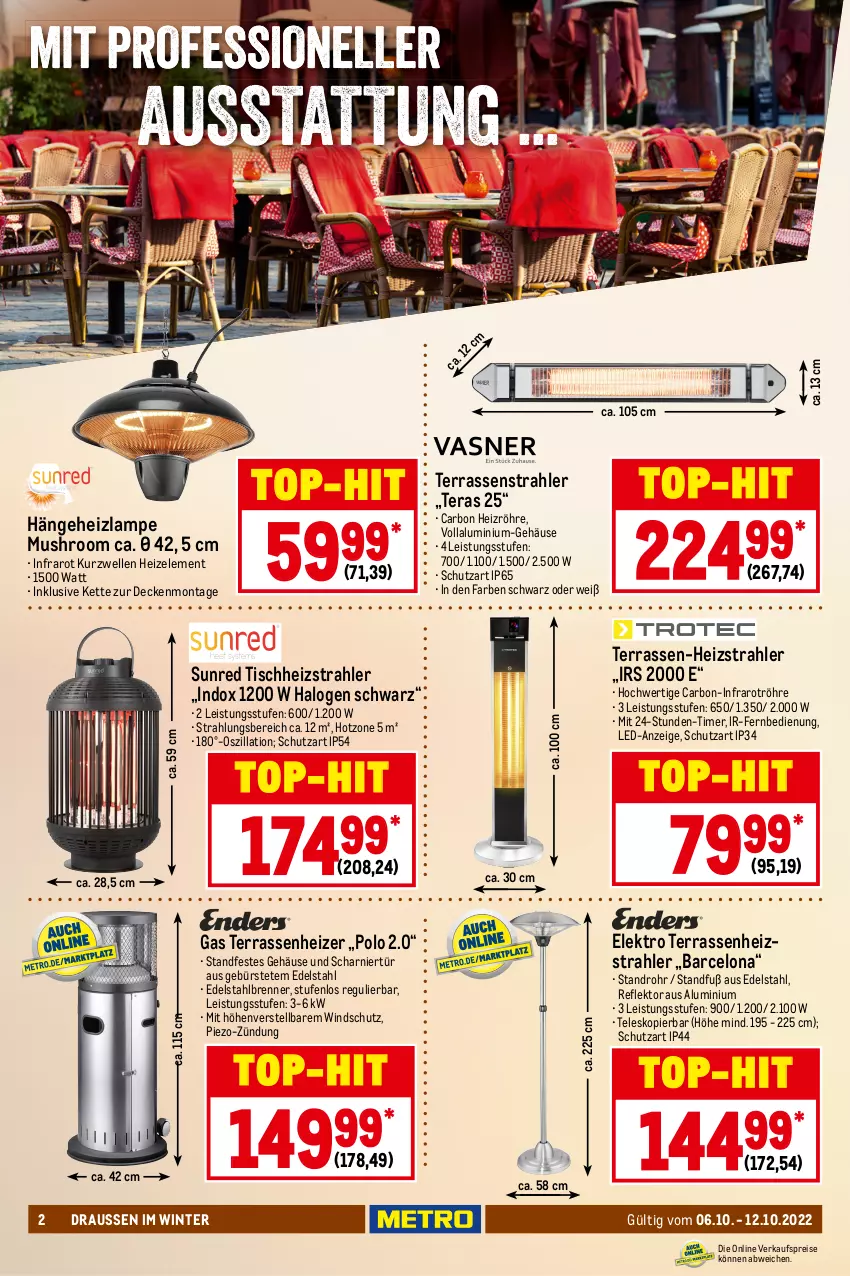 Aktueller Prospekt Metro - NonFood - von 06.10 bis 12.10.2022 - strona 2 - produkty: auto, bürste, decke, edelstahl, eis, Elektro, elle, fernbedienung, Kette, Lampe, piezo-zündung, reis, Schal, steckdose, Teleskop, thermostat, Ti, timer, tisch, top-hit, überhitzungsschutz, Windschutz