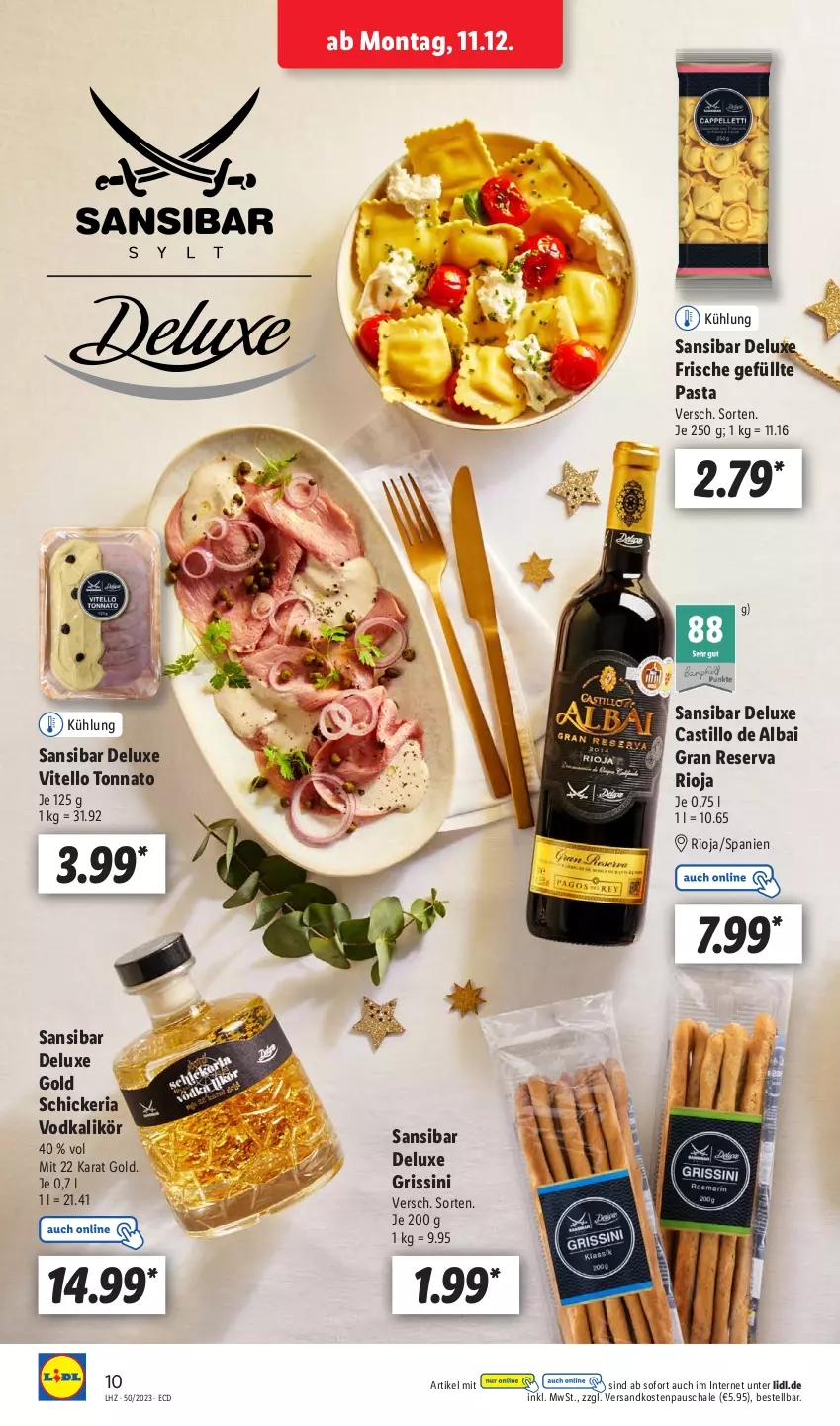 Aktueller Prospekt Lidl - Aktionsprospekt - von 11.12 bis 16.12.2023 - strona 14 - produkty: asti, grissini, likör, ndk, pasta, Ria, rioja, Schal, Schale, Ti, Vitello Tonnato, vodka