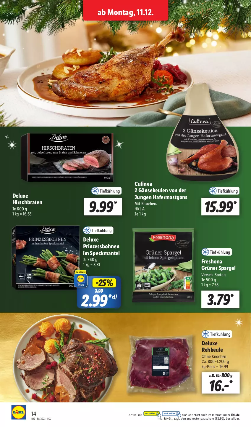 Aktueller Prospekt Lidl - Aktionsprospekt - von 11.12 bis 16.12.2023 - strona 18 - produkty: bohne, bohnen, braten, eis, Gänsekeulen, grüner spargel, hafer, Mantel, ndk, prinzessbohnen, reis, Schal, Schale, spargel, Speck, Ti