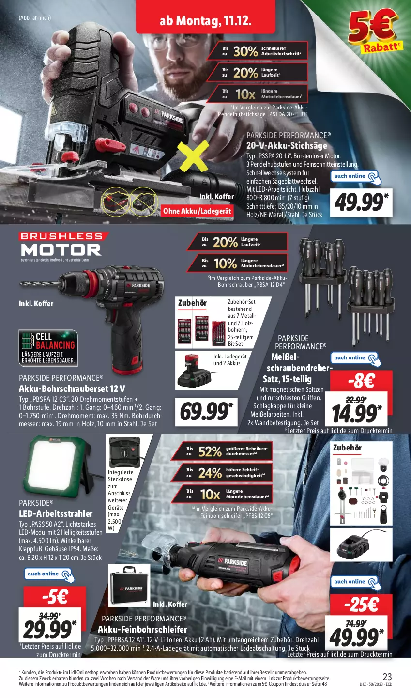 Aktueller Prospekt Lidl - Aktionsprospekt - von 11.12 bis 16.12.2023 - strona 31 - produkty: akku, auer, auto, Bohrschrauber, coupon, eis, elle, Holz, koffer, ladegerät, leine, messer, Parkside, Pendelhubstichsäge, reis, säge, Schal, schrauben, Schraubendreher, steckdose, stichsäge, Ti, tisch, weck, ZTE