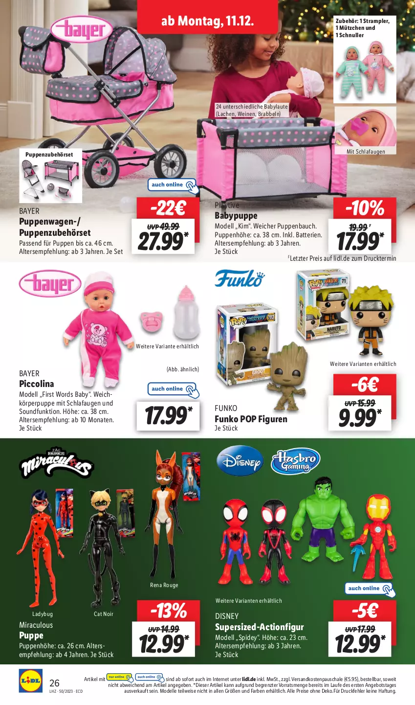 Aktueller Prospekt Lidl - Aktionsprospekt - von 11.12 bis 16.12.2023 - strona 38 - produkty: angebot, batterie, batterien, Bau, dell, disney, eis, elle, Mode, ndk, Puppe, Puppenwagen, reis, Ria, rouge, Schal, Schale, Strampler, Ti, wein, weine, ZTE