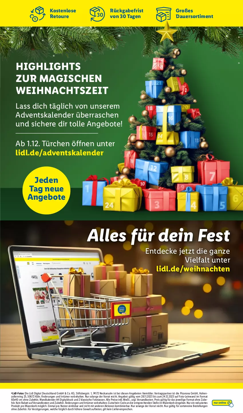 Aktueller Prospekt Lidl - Aktionsprospekt - von 11.12 bis 16.12.2023 - strona 65 - produkty: Adventskalender, angebot, angebote, auer, decke, eis, elle, gutschein, korb, LG, ndk, reis, ring, tasse, Ti, Wandkalender, weihnachten