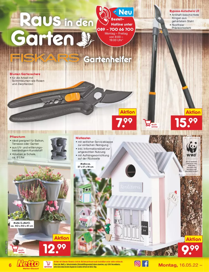 Aktueller Prospekt Netto Marken-Discount - Filial-Angebote - von 16.05 bis 21.05.2022 - strona 6 - produkty: blume, blumen, discount, eier, eis, Garten, Gartenschere, ndk, pflanze, pflanzen, Reinigung, reis, rosen, Schal, Schale, Schere, Ti, uhr