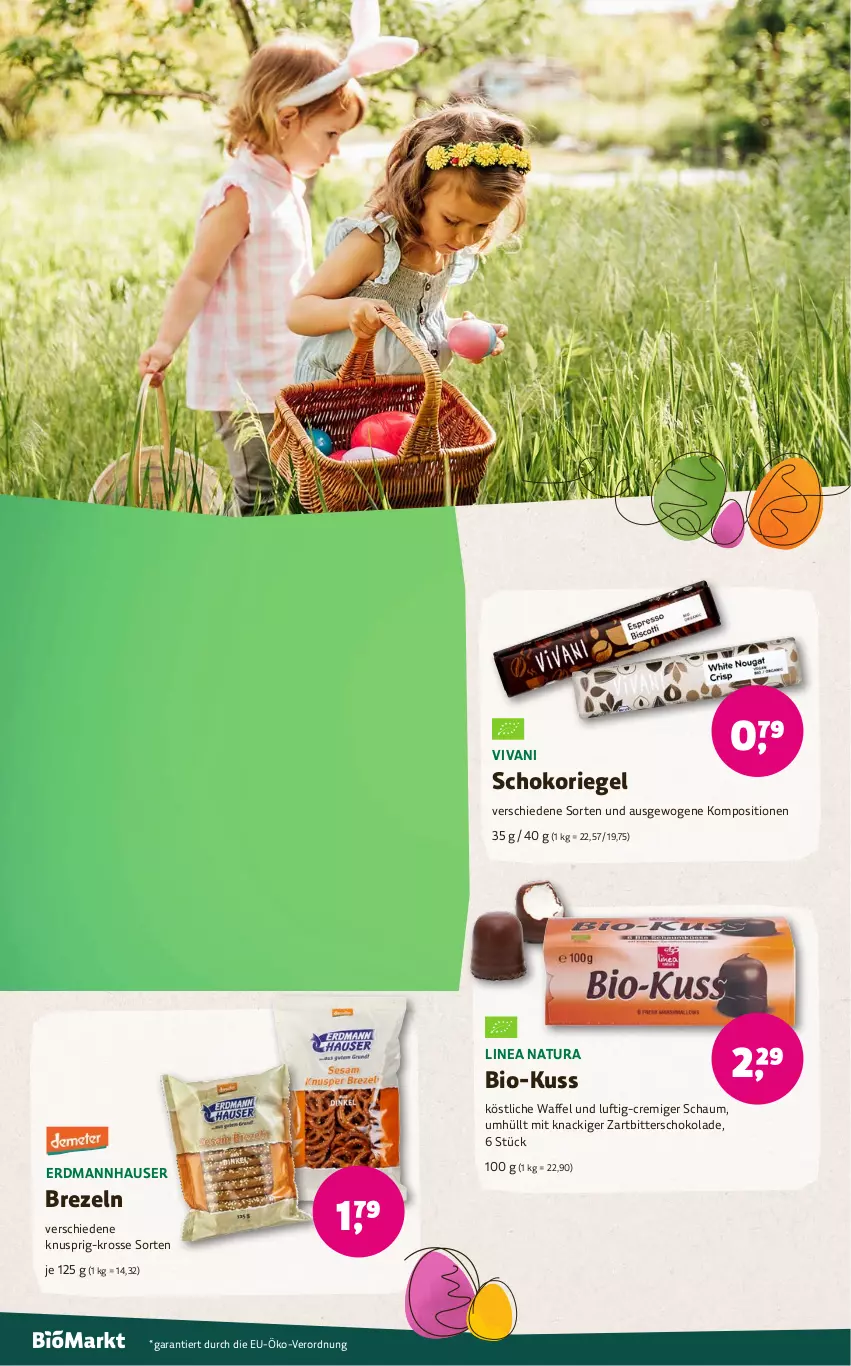 Aktueller Prospekt Denns Biomarkt - von 25.03 bis 09.04.2024 - strona 14 - produkty: bio, brezel, Brezeln, linea natura, natur, natura, riegel, schoko, schokolade, schokoriegel, Ti, Zartbitterschokolade