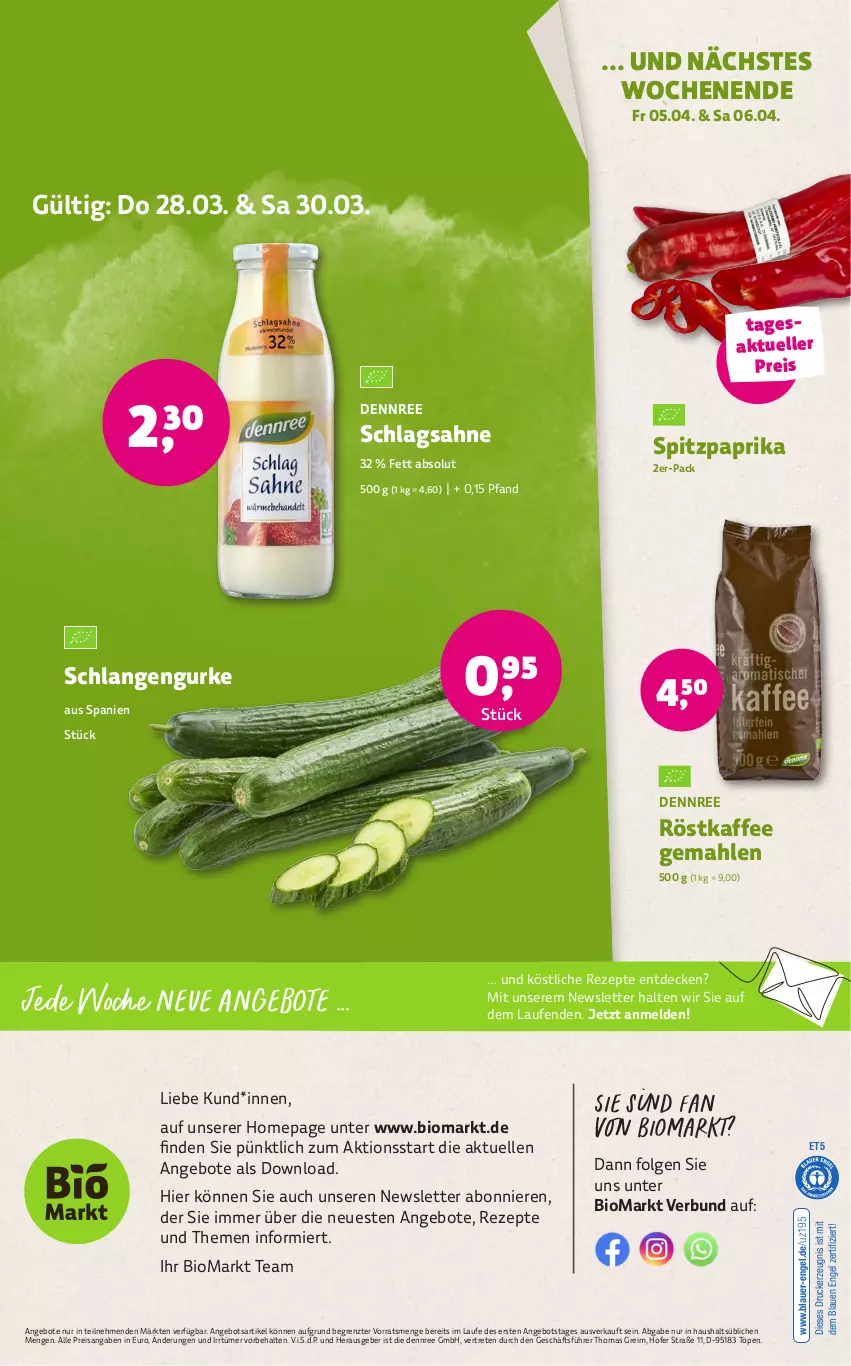 Aktueller Prospekt Denns Biomarkt - von 25.03 bis 09.04.2024 - strona 18 - produkty: angebot, angebote, auer, bio, decke, dennree, drucker, eis, elle, Engel, gurke, kaffee, kerze, Laufen, LG, Omep, paprika, reis, rezept, rezepte, röstkaffee, sahne, schlagsahne, Spitzpaprika, Ti, ZTE