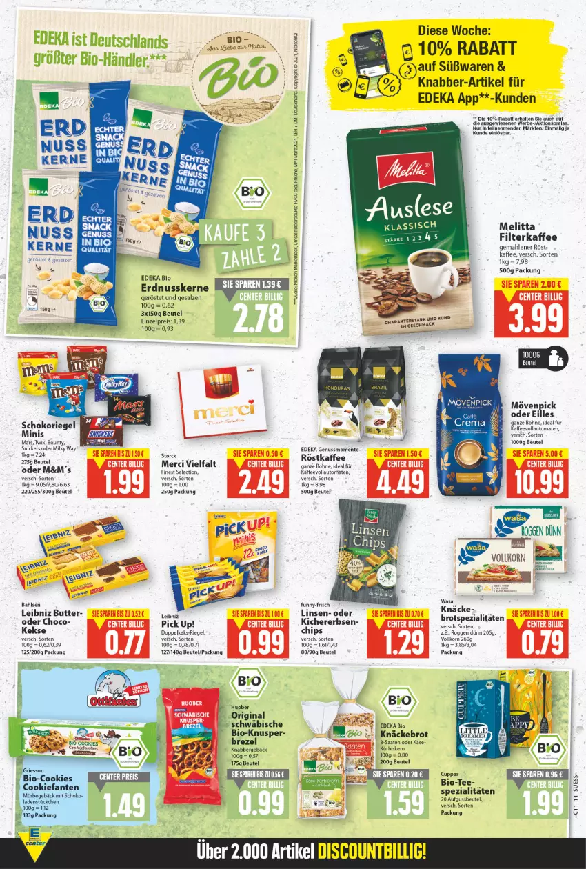 Aktueller Prospekt E Center - Angebote der Woche - von 14.03 bis 19.03.2022 - strona 10 - produkty: aktionspreis, auto, bahlsen, beutel, bio, bohne, bounty, brezel, brot, butter, chips, cookie, cookies, deka, discount, edeka bio, eis, elle, ente, erbsen, erdnuss, filterkaffee, funny-frisch, gin, griesson, huober, kaffee, kaffeevollautomat, kaffeevollautomaten, Käse, keks, kichererbsen, knäckebrot, korn, Kürbis, leibniz, linsen, mac, mars, melitta, merci, milky way, mövenpick, natur, nuss, Pick Up!, reis, riegel, röstkaffee, salz, schoko, schokoriegel, snickers, Spezi, storck, tee, Ti, tomate, tomaten, twix, vollautomaten, wasa