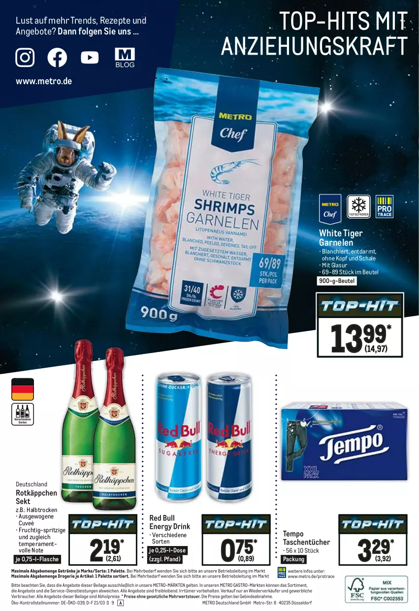 Aktueller Prospekt Metro - Food - von 25.03 bis 31.03.2021 - strona 20 - produkty: abholpreise, angebot, angebote, beutel, drink, eis, energy drink, flasche, frucht, garnelen, getränk, getränke, ilag, LG, Metro, metro gastro, Palette, Rauch, red bull, reis, rezept, rezepte, rotkäppchen, rwe, Schal, Schale, sekt, Tasche, taschen, taschentücher, Tempo, Ti, tücher