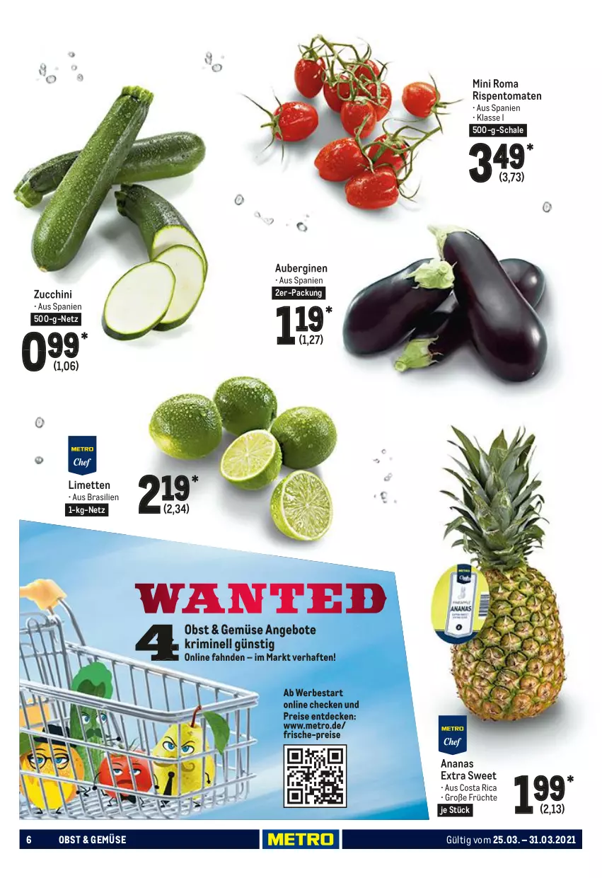 Aktueller Prospekt Metro - Food - von 25.03 bis 31.03.2021 - strona 6 - produkty: ananas, angebot, angebote, aubergine, auberginen, decke, eis, früchte, gin, limette, limetten, Metro, Mett, metten, obst, reis, rispentomaten, Schal, Schale, Ti, tomate, tomaten, zucchini