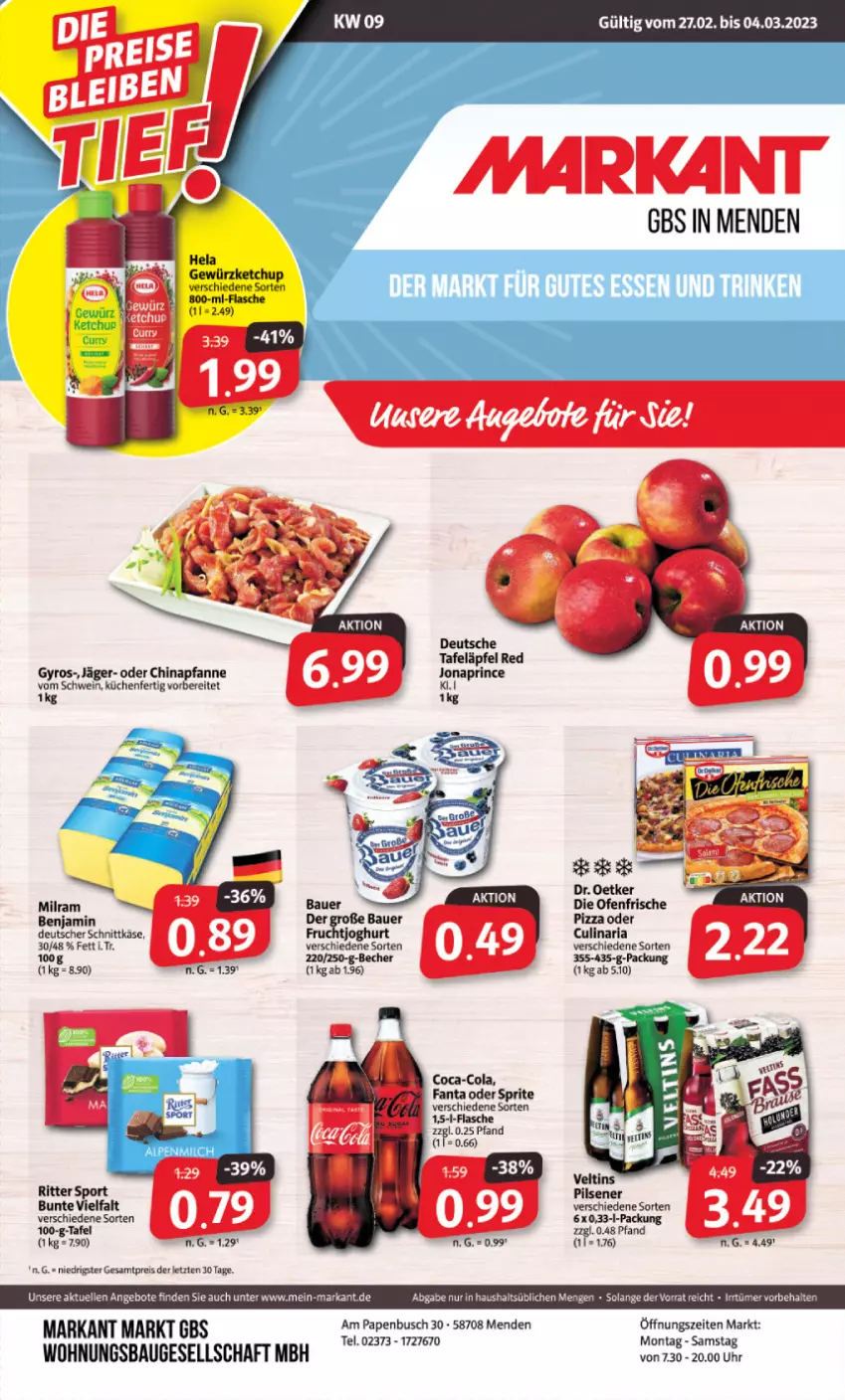 Aktueller Prospekt Markant - Prospekte - von 27.02 bis 04.03.2023 - strona 1 - produkty: angebot, angebote, Bau, Becher, eis, elle, fanta, flasche, gutes essen, Hela, küche, Küchen, pfanne, reis, schwein, Sport, sprite, Ti, uhr, wein, ZTE