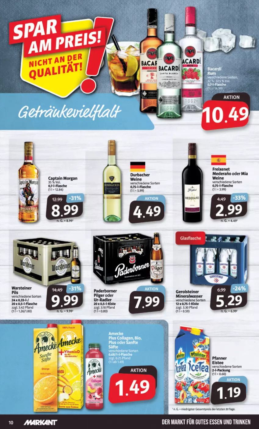 Aktueller Prospekt Markant - Prospekte - von 27.02 bis 04.03.2023 - strona 10 - produkty: Alwa, bacardi, Cap, captain morgan, eis, eistee, flasche, freixenet, gerolsteine, gerolsteiner, glasflasche, LG, mineralwasser, orange, pfanne, Pfanner, pils, radler, reis, säfte, steiner, tee, warsteiner, wasser, wein, weine, ZTE