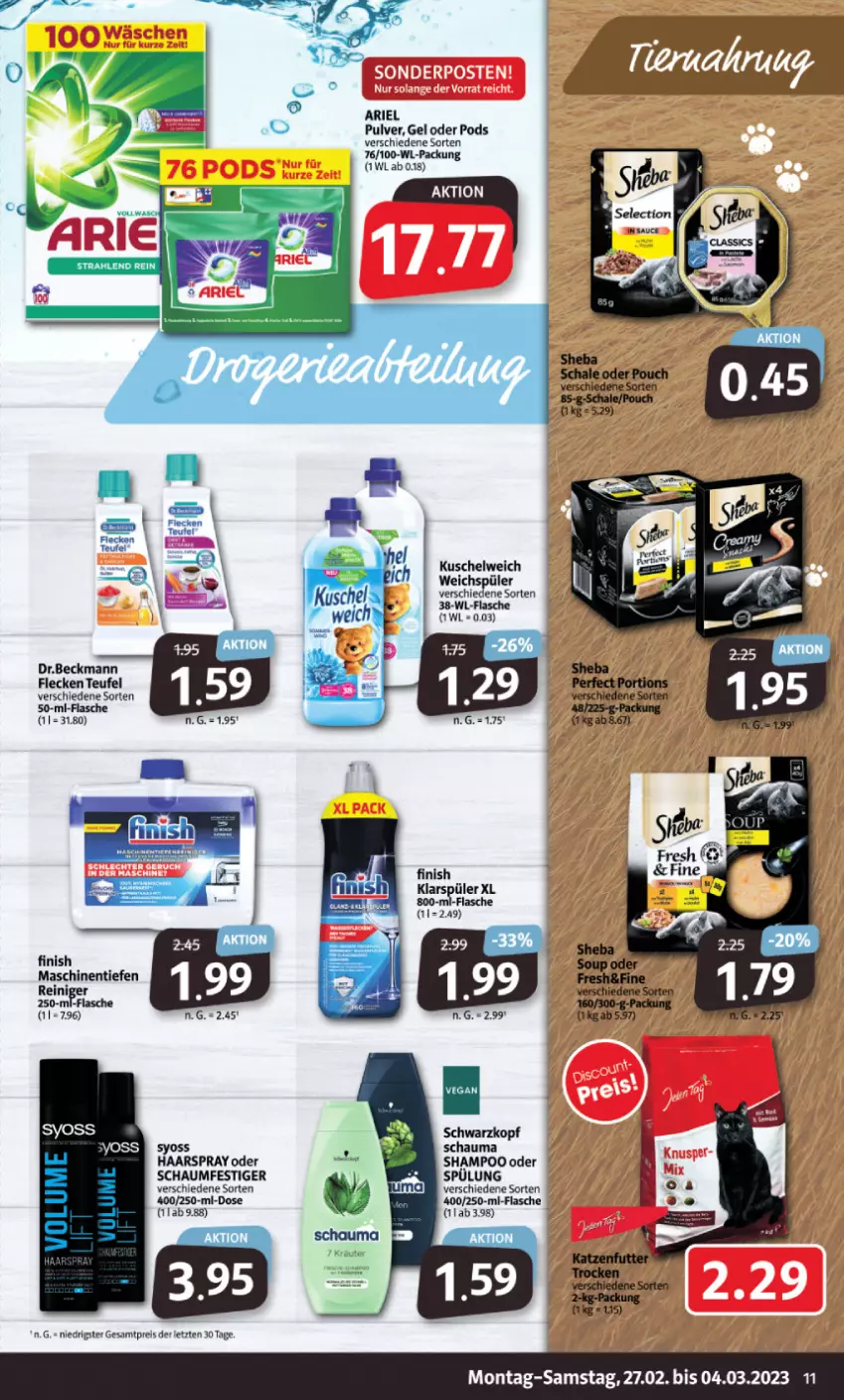 Aktueller Prospekt Markant - Prospekte - von 27.02 bis 04.03.2023 - strona 11 - produkty: ariel, eis, Finish, flasche, haarspray, klarspüler, Kuschelweich, Pods, reiniger, reis, schauma, schaumfestiger, schwarzkop, schwarzkopf, shampoo, spülung, syoss, Ti, weichspüler, Yo, ZTE