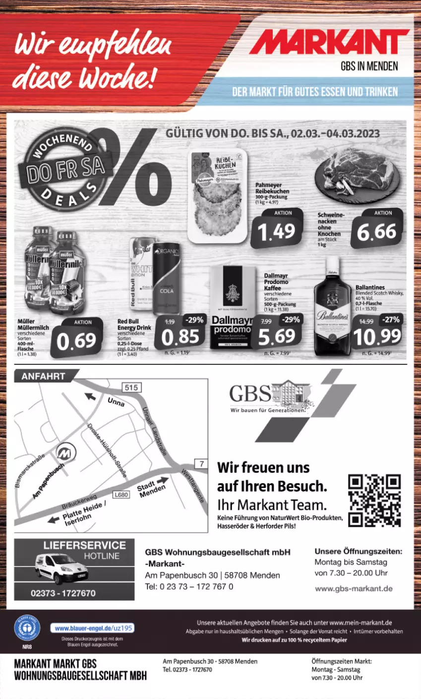 Aktueller Prospekt Markant - Prospekte - von 27.02 bis 04.03.2023 - strona 12 - produkty: Bau, bio, Brei, dallmayr, dallmayr prodomo, elle, flasche, hasseröder, Heu, lieferservice, natur, pils, prodomo, rwe, Ti, uhr