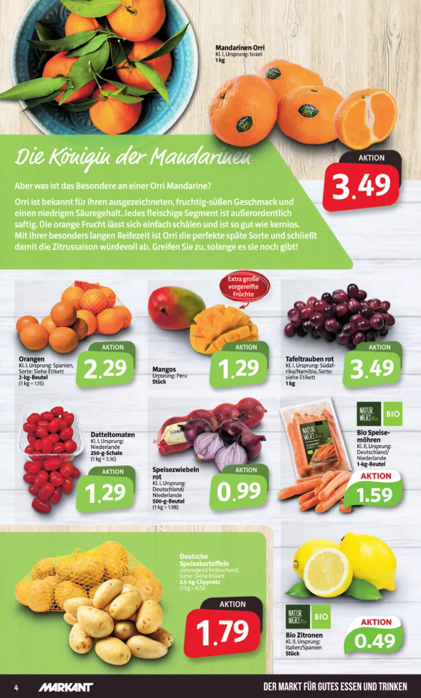 Aktueller Prospekt Markant - Prospekte - von 27.02 bis 04.03.2023 - strona 4 - produkty: beutel, bio, datteltomaten, eis, gutes essen, mandarine, mandarinen, möhren, orange, orangen, Schal, Schale, Speisezwiebeln, tafeltrauben, Ti, tomate, tomaten, trauben, zitrone, zitronen, zwiebel, zwiebeln