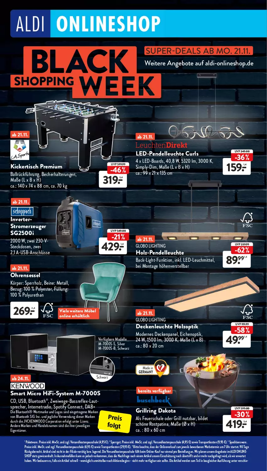 Aktueller Prospekt AldiSud - IN ZWEI WOCHEN - von 21.11 bis 26.11.2022 - strona 12 - produkty: aldi, angebot, angebote, auer, ball, Bau, Becher, decke, deckenleuchte, dell, eis, elle, erde, feuerschale, gin, grill, Holz, lautsprecher, Leuchte, LG, möbel, Mode, ndk, Pendelleuchte, Radio, reis, ring, rwe, Schal, Schale, sessel, sim, Sport, steckdose, Stromerzeuger, Ti, tisch, uhr, usb