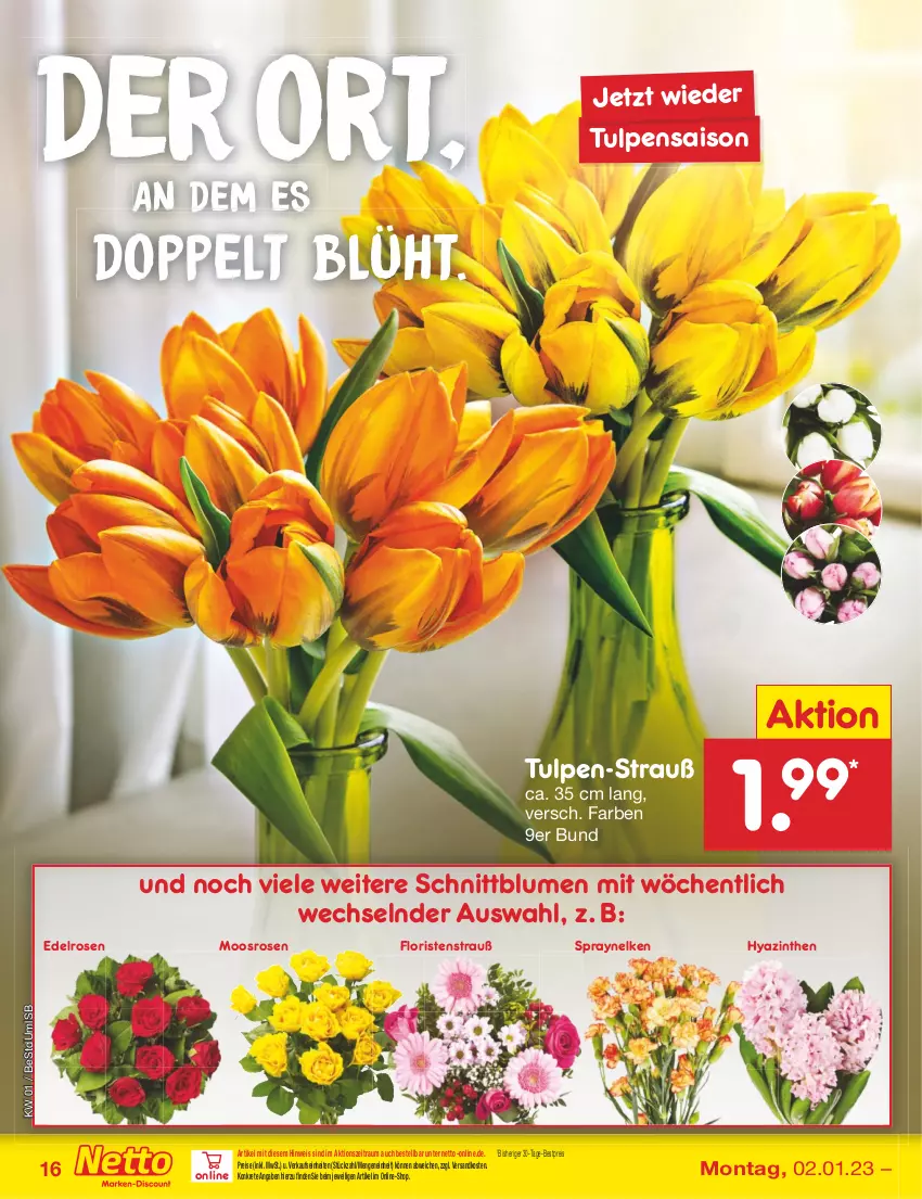 Aktueller Prospekt Netto Marken-Discount - Filial-Angebote - von 02.01 bis 07.01.2023 - strona 16 - produkty: bestpreis, blume, blumen, eis, ndk, reis, rosen, Ti