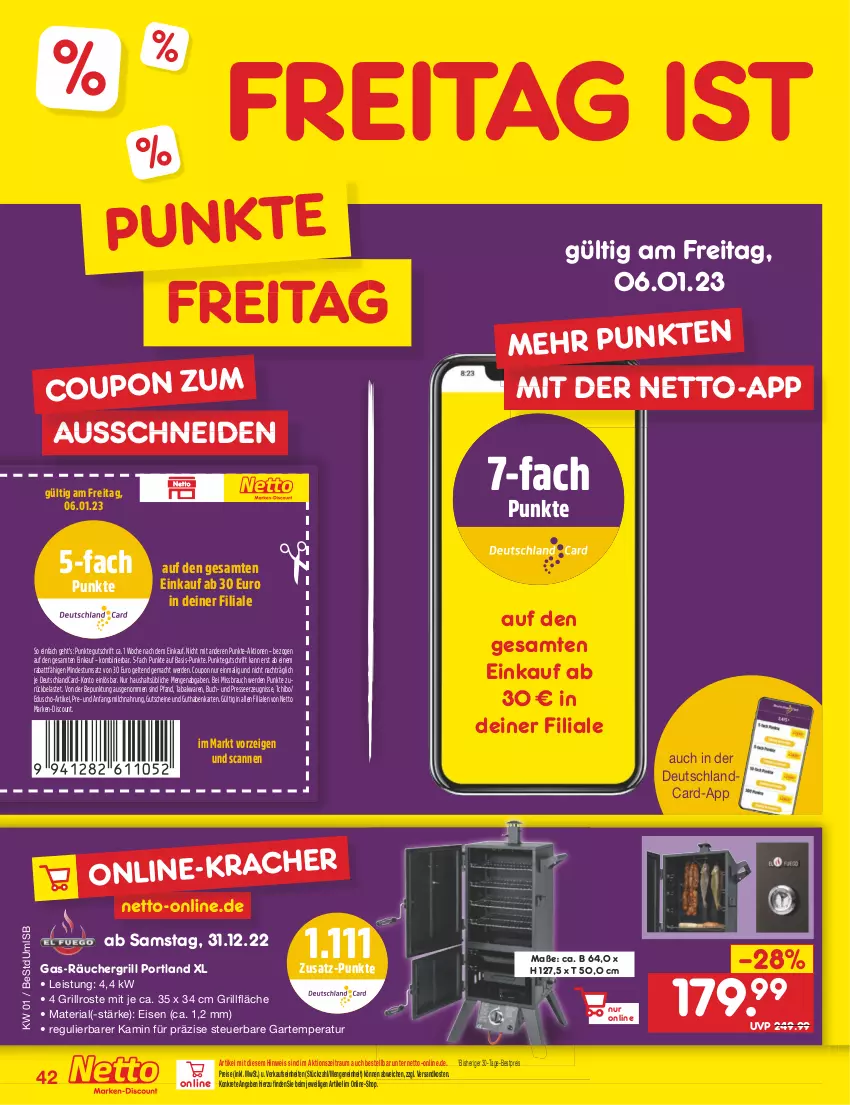 Aktueller Prospekt Netto Marken-Discount - Filial-Angebote - von 02.01 bis 07.01.2023 - strona 42 - produkty: bestpreis, buch, coupon, deutschlandcard, discount, eduscho, eis, erde, grill, grillfläche, grillrost, guthabenkarte, gutschein, gutscheine, Kamin, kracher, mac, marken-discount, milch, ndk, Rauch, reis, Ria, Tchibo, Ti