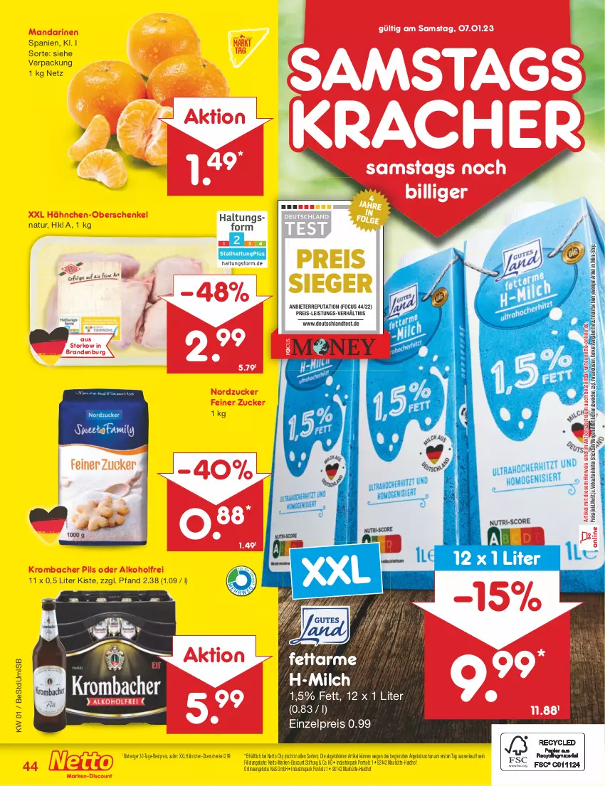 Aktueller Prospekt Netto Marken-Discount - Filial-Angebote - von 02.01 bis 07.01.2023 - strona 44 - produkty: alkohol, angebot, angebote, bestpreis, discount, eis, henkel, Holz, kracher, krombache, krombacher, krombacher pils, mandarine, mandarinen, marken-discount, milch, natur, ndk, nordzucker, pils, reis, schenkel, Ti, ZTE, zucker