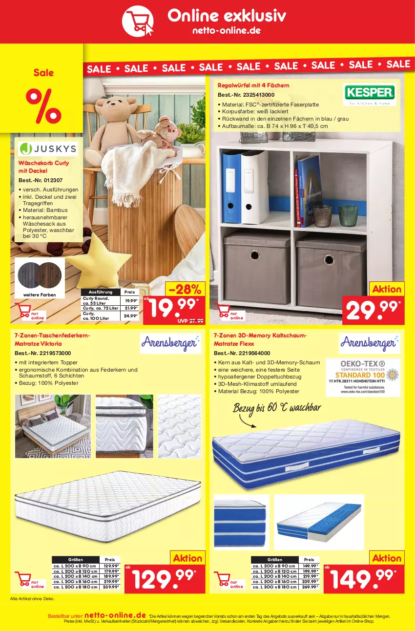 Aktueller Prospekt Netto Marken-Discount - Filial-Angebote - von 02.01 bis 07.01.2023 - strona 46 - produkty: angebot, bambus, Bau, decke, Deckel, eis, federkern, federkernmatratze, kaltschaummatratze, kernmatratze, korb, lack, latte, Laufen, matratze, ndk, regal, reis, Ria, rückwand, sac, Schaummatratze, Tasche, taschen, taschenfederkernmatratze, Ti, topper, tragegriff, tuc, wäschekorb, würfel, ZTE