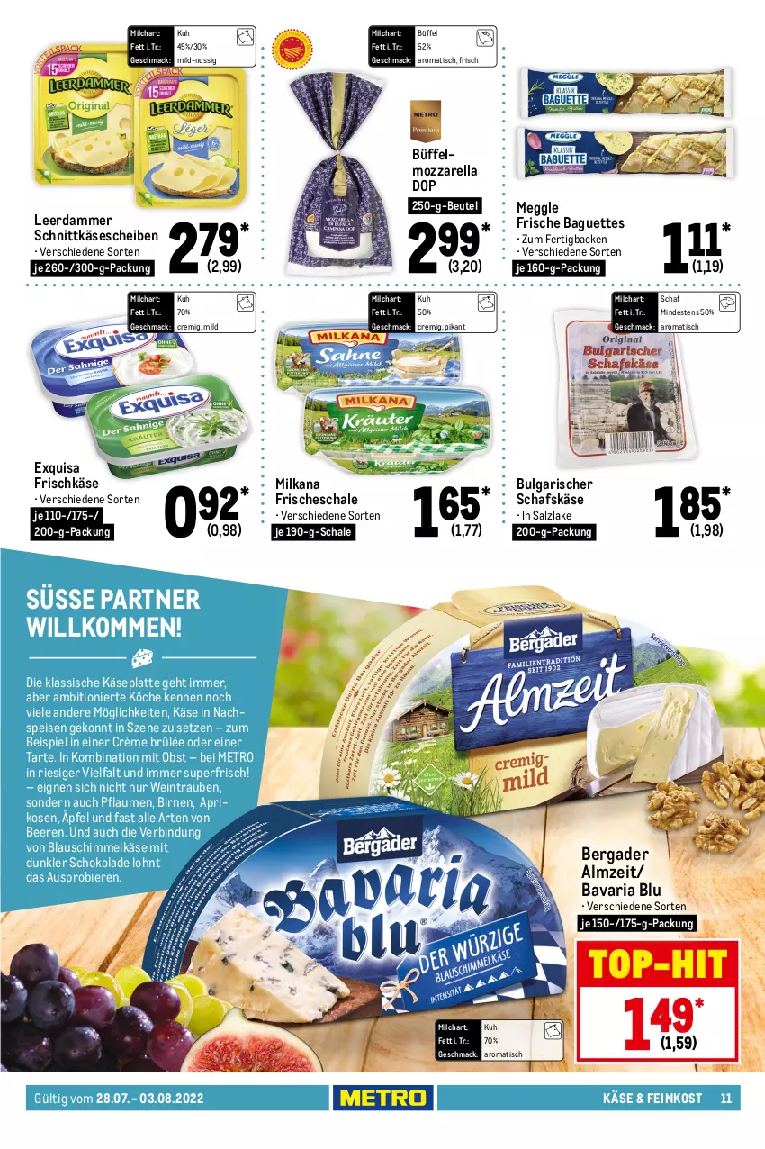 Aktueller Prospekt Metro - Food - von 28.07 bis 03.08.2022 - strona 11 - produkty: angebot, angebote, aprikose, aprikosen, baguette, baguettes, bavaria blu, beere, beeren, bergader, beutel, bier, Biere, bio, Birnen, bunte salate, Crème Brûlée, decke, eis, exquisa, exquisa frischkäse, feinkost, frischkäse, Käse, käsescheiben, korb, küche, Küchen, latte, leerdammer, LG, mac, mais, meggle, Metro, milch, milka, milkana, mozzarella, nuss, obst, paprika, paprika rot, pflaume, pflaumen, reis, rel, Ria, salat, salate, salz, schafskäse, Schal, Schale, schnittkäse, schnittkäsescheiben, schoko, schokolade, Spitzpaprika, Ti, tisch, top-hit, trauben, und gemüse, wein, zucker, zuckermais