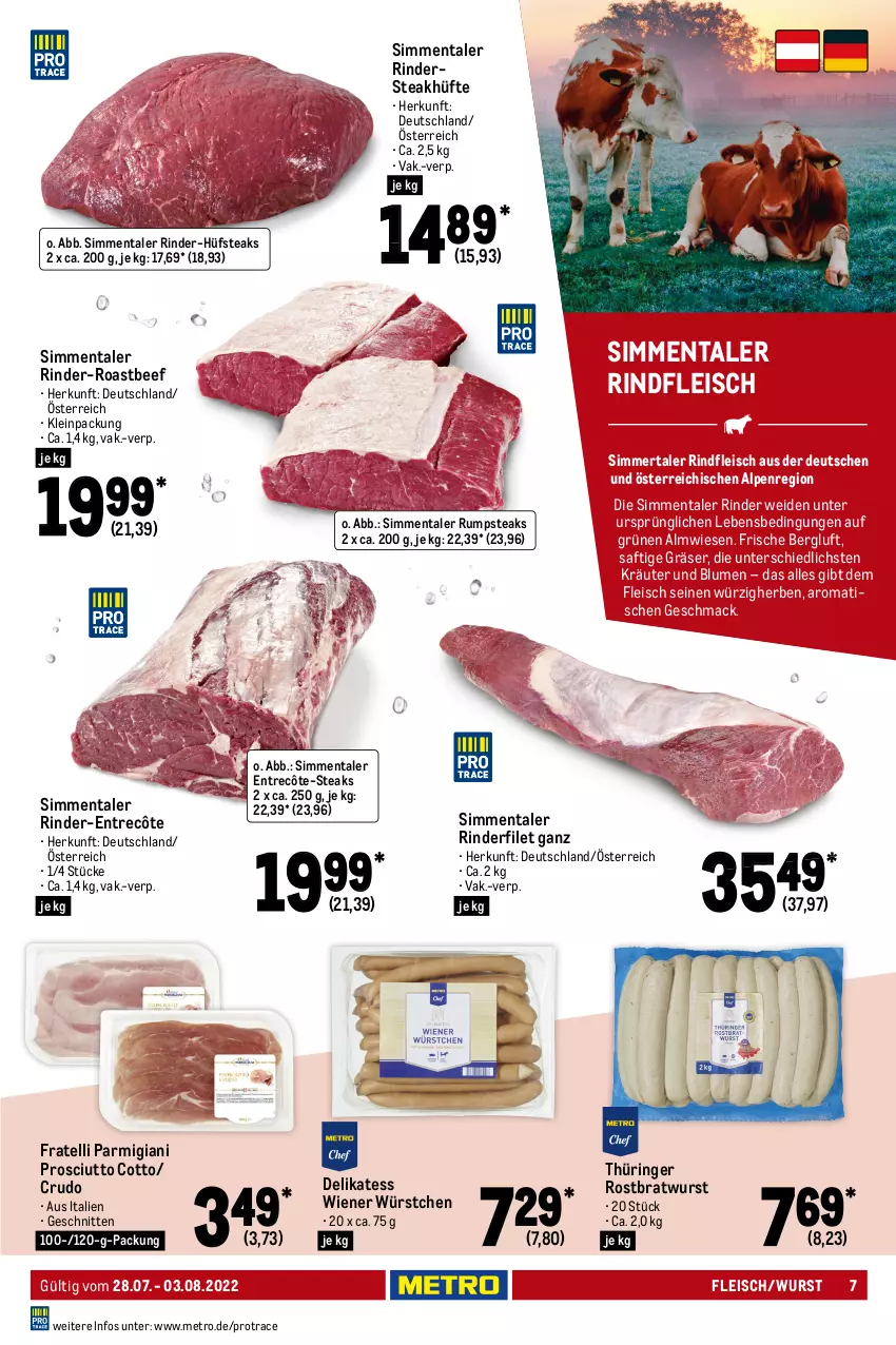 Aktueller Prospekt Metro - Food - von 28.07 bis 03.08.2022 - strona 7 - produkty: ball, Bau, beef, beko, beutel, blume, blumen, bratwurst, decke, eis, entrecôte, filet, fleisch, gewürz, gyros, kräuter, lamm, mac, Metro, prosciutto, prosciutto cotto, reifen, reis, rind, rinder, rinderfilet, Rindersteak, rindfleisch, ring, roastbeef, rostbratwurst, rum, rumpsteak, saft, salz, Schal, Schale, schnitten, schwein, schweine, Schweinebauch, schweinefleisch, sim, soja, Spezi, steak, steakhüfte, steaks, thüringer rostbratwurst, Ti, tisch, top-hit, wein, weine, wiener, wiener würstchen, wurst, würstchen