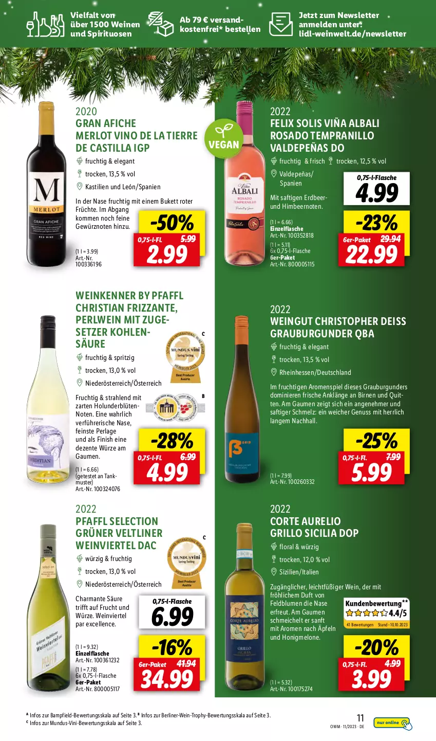 Aktueller Prospekt Lidl - Highlights in der Weinwelt - von 01.11 bis 30.11.2023 - strona 11 - produkty: asti, berliner, Birnen, blume, blumen, Blüte, burgunder, eis, elle, ente, felix, Finish, flasche, frizzante, frucht, früchte, gewürz, grauburgunder, grill, grillo, grüner veltliner, harman, himbeer, holunder, holunderblüte, honig, honigmelone, melone, merl, merlot, ndk, nuss, perla, rel, saft, spirituosen, tempranillo, Ti, versandkostenfrei, wein, weine