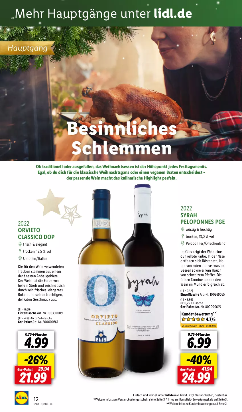 Aktueller Prospekt Lidl - Highlights in der Weinwelt - von 01.11 bis 30.11.2023 - strona 12 - produkty: Bau, beere, beeren, braten, brie, classico, elle, flasche, frucht, gutschein, LG, mac, ndk, pfeffer, rwe, Ti, trauben, wein