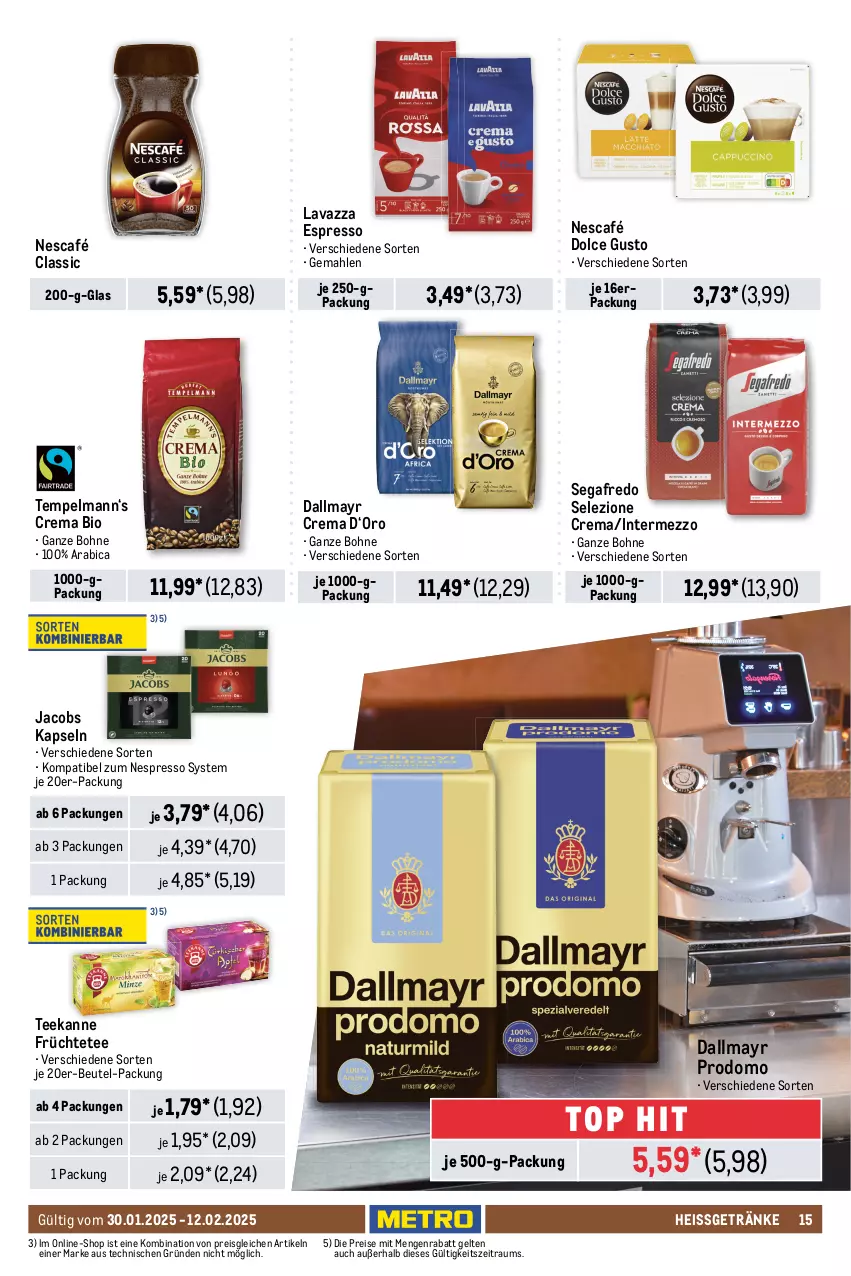 Aktueller Prospekt Metro - Food-Nonfood - von 30.01 bis 12.02.2025 - strona 15 - produkty: auer, barilla, Bau, beutel, bio, bohne, bonne maman, coupon, dallmayr, dallmayr prodomo, dolce gusto, Dr. Oetker, dressing, eintöpfe, eis, ente, erasco, espresso, flasche, früchte, Früchtetee, gelee, getränk, getränke, Gläser, gurke, gurken, intermezzo, jacobs, konfitüre, Konserven, Kühne, lavazza, mam, müsli, Nescafé, nespresso, pasta, Pasta Sauce, prodomo, rapso, rapsöl, reines rapsöl, reis, salat, salatdressing, salate, sauce, saucen, Segafredo, spreewald-feldmann, tee, teekanne, Ti, tomate, tomaten, tomatenmark, trolli, vita, vitalis, vitalis müsli