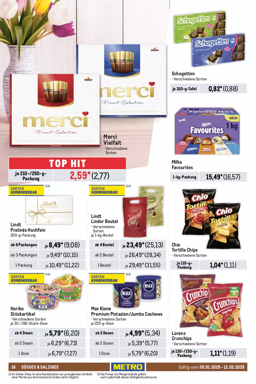 Aktueller Prospekt Metro - Food-Nonfood - von 30.01 bis 12.02.2025 - strona 16 - produkty: alkohol, alkoholfreie getränke, Alwa, Berger, beutel, bier, bitter lemon, Cashew, chips, coupon, crunchips, eis, eistee, elle, flasche, frucht, fruchtsaft, getränk, getränke, gösser, Happy Day, haribo, jumbo, lindor, lindt, lorenz, lorenz crunchips, merci, milka, mineralwasser, monster, Monster Energy, natur, Palette, pils, pilsner, pistazien, radeberger, radeberger pilsner, radler, Rauch, reis, saft, salz, schöfferhofer, schogetten, schweppes, Staatl. Fachingen, tee, Ti, tortilla, Tortilla Chips, wasser