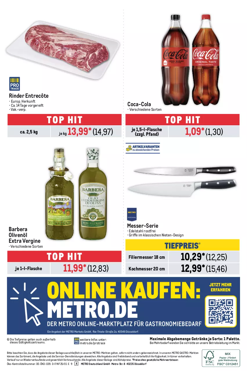 Aktueller Prospekt Metro - Food-Nonfood - von 30.01 bis 12.02.2025 - strona 32 - produkty: abholpreise, angebot, angebote, coca-cola, cola, edelstahl, eis, entrecôte, flasche, getränk, getränke, gin, ilag, messer, Metro, metro gastro, olive, oliven, olivenöl, olivenöl extra, Palette, Rauch, reis, rind, rinder, rwe, Ti, tiefpreis