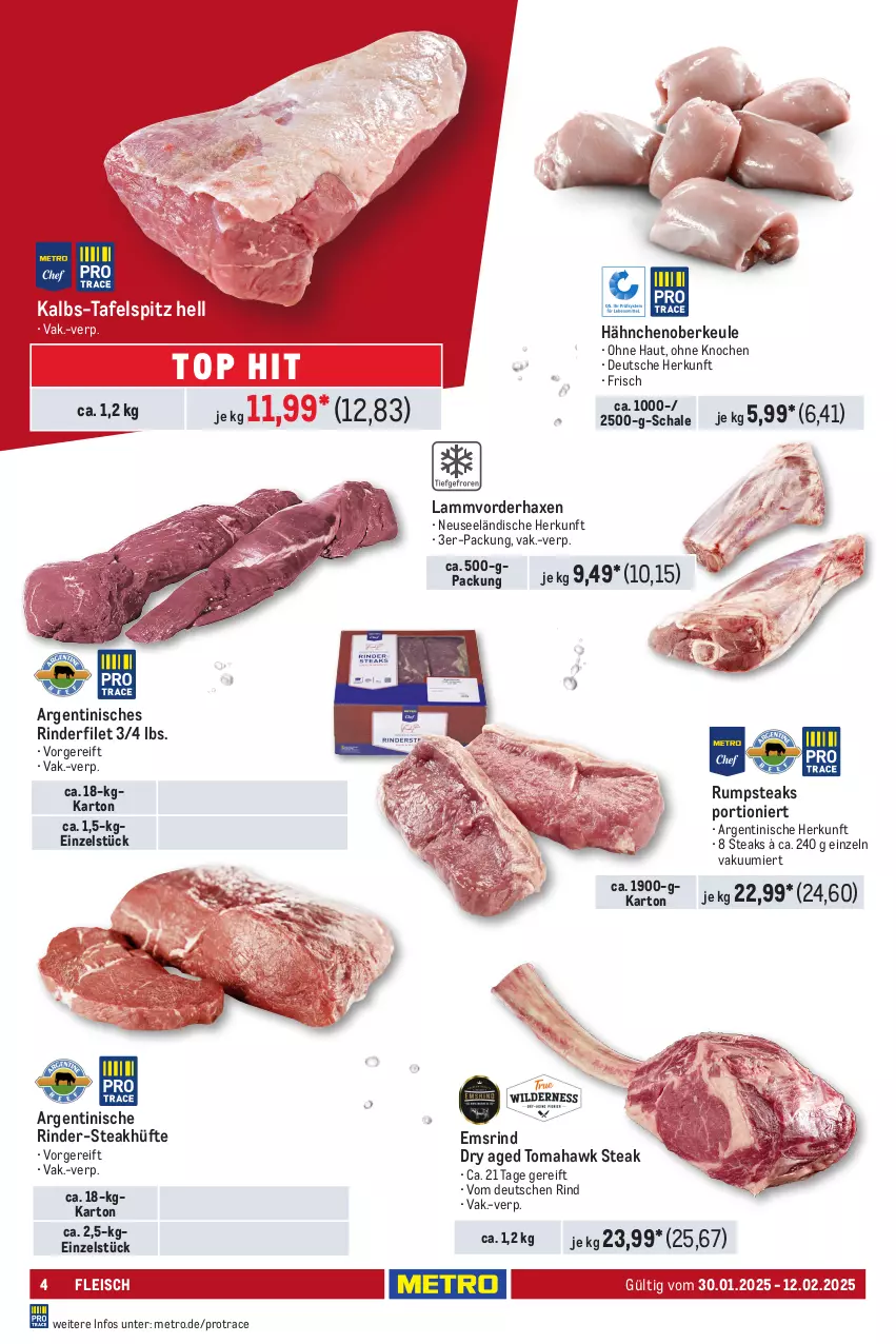 Aktueller Prospekt Metro - Food-Nonfood - von 30.01 bis 12.02.2025 - strona 4 - produkty: axe, eis, filet, fleisch, Haxe, lamm, Metro, rind, rinder, rinderfilet, rum, rumpsteak, Schal, Schale, steak, steakhüfte, steaks, tafelspitz, Ti