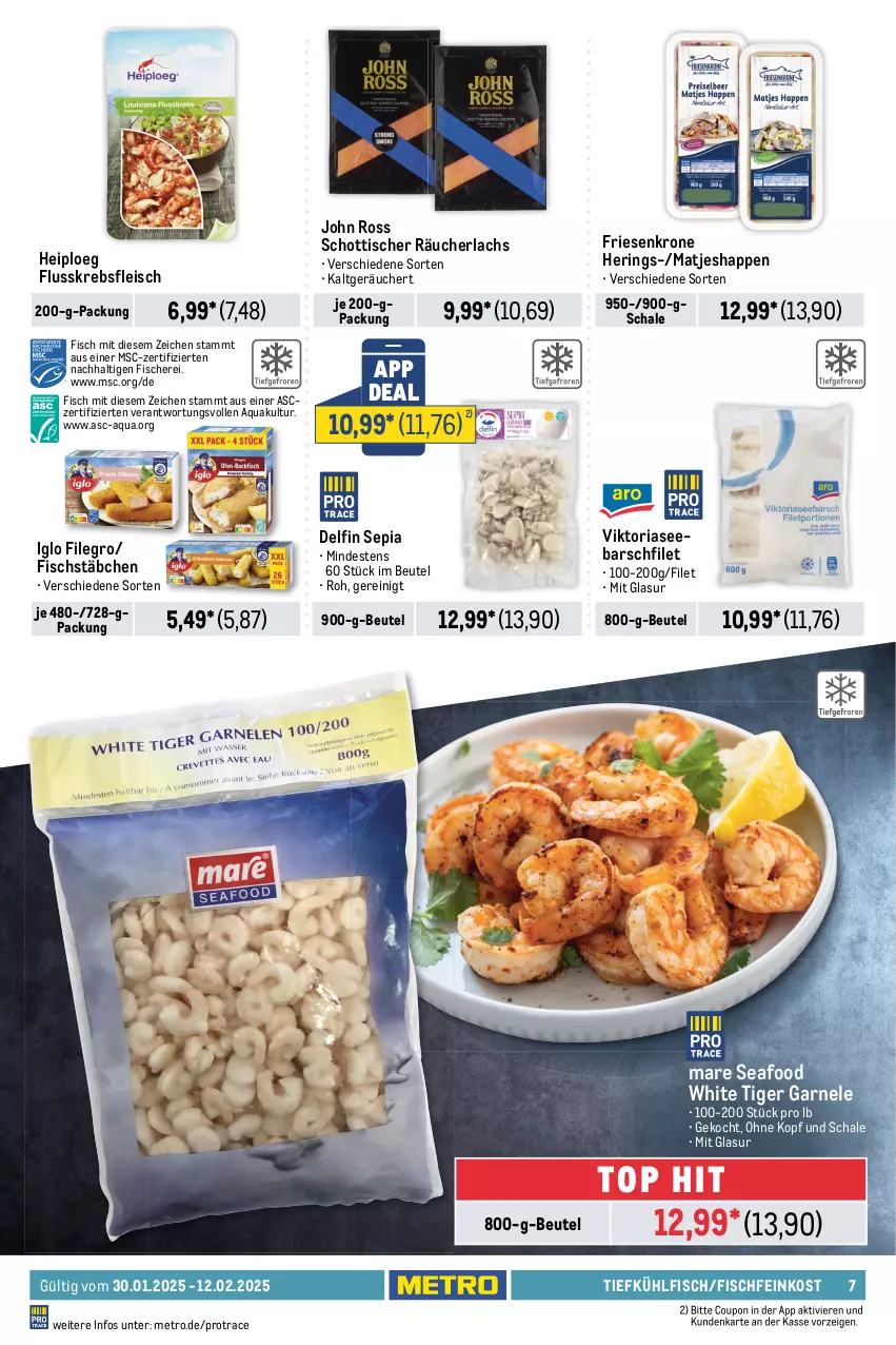 Aktueller Prospekt Metro - Food-Nonfood - von 30.01 bis 12.02.2025 - strona 7 - produkty: Abtei, angebot, angebote, aqua, beutel, bsf, eis, elle, feinkost, filegro, filet, fisch, fische, Fischer, Fischfeinkost, fischstäbchen, fleisch, frischfisch, hering, Herings, iglo, Krebs, krone, lachs, lachsfilet, matjes, Metro, Räucherlachs, reis, Ria, ring, rwe, Saibling, Schal, Schale, Schere, schott, Seesaiblingsfilet, Ti, tisch, Wels, Wild, wolfsbarsch