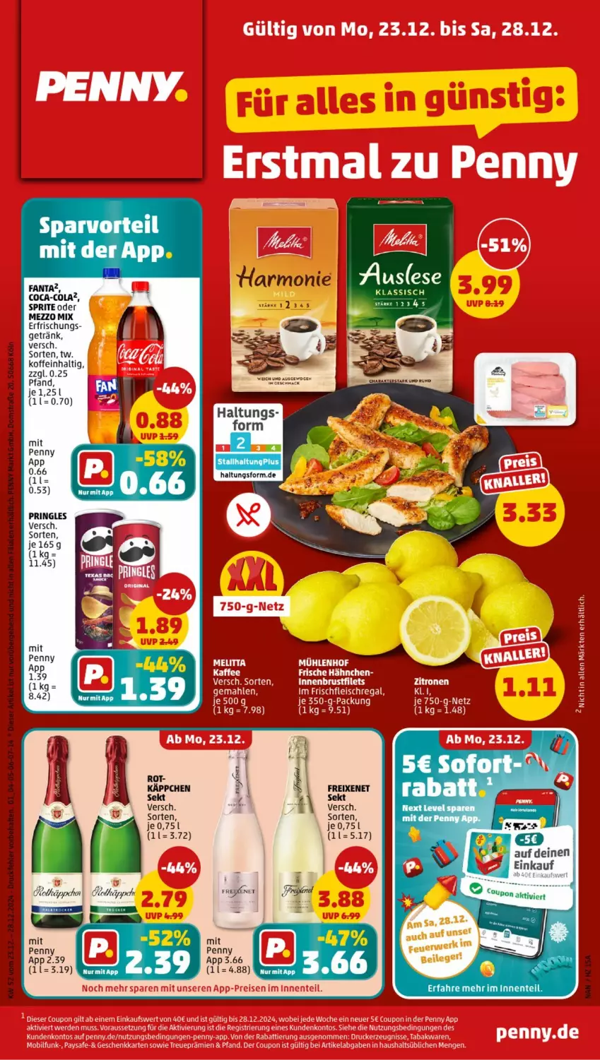 Aktueller Prospekt Penny - Prospekte - von 23.12 bis 28.12.2024 - strona 1 - produkty: coca-cola, cola, fanta, freixenet, getränk, Mezzo Mix, pringles, ring, sekt, sprite, Ti