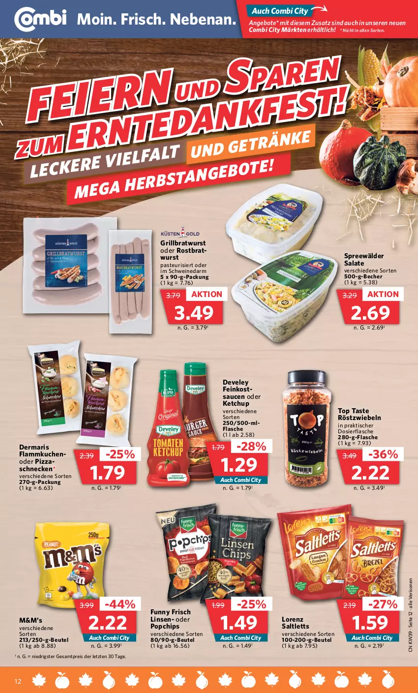 Aktueller Prospekt Combi - Prospekte - von 25.09 bis 30.09.2023 - strona 13 - produkty: angebot, angebote, Becher, beutel, bratwurst, chips, develey, eis, feinkost, flammkuchen, flasche, Funny Frisch, grill, grillbratwurst, ketchup, kuchen, lamm, linsen, lorenz, pizza, reis, rostbratwurst, röstzwiebeln, salat, salate, saltletts, sauce, saucen, schwein, schweine, spreewälder, Ti, tisch, wein, weine, wurst, ZTE, zwiebel, zwiebeln