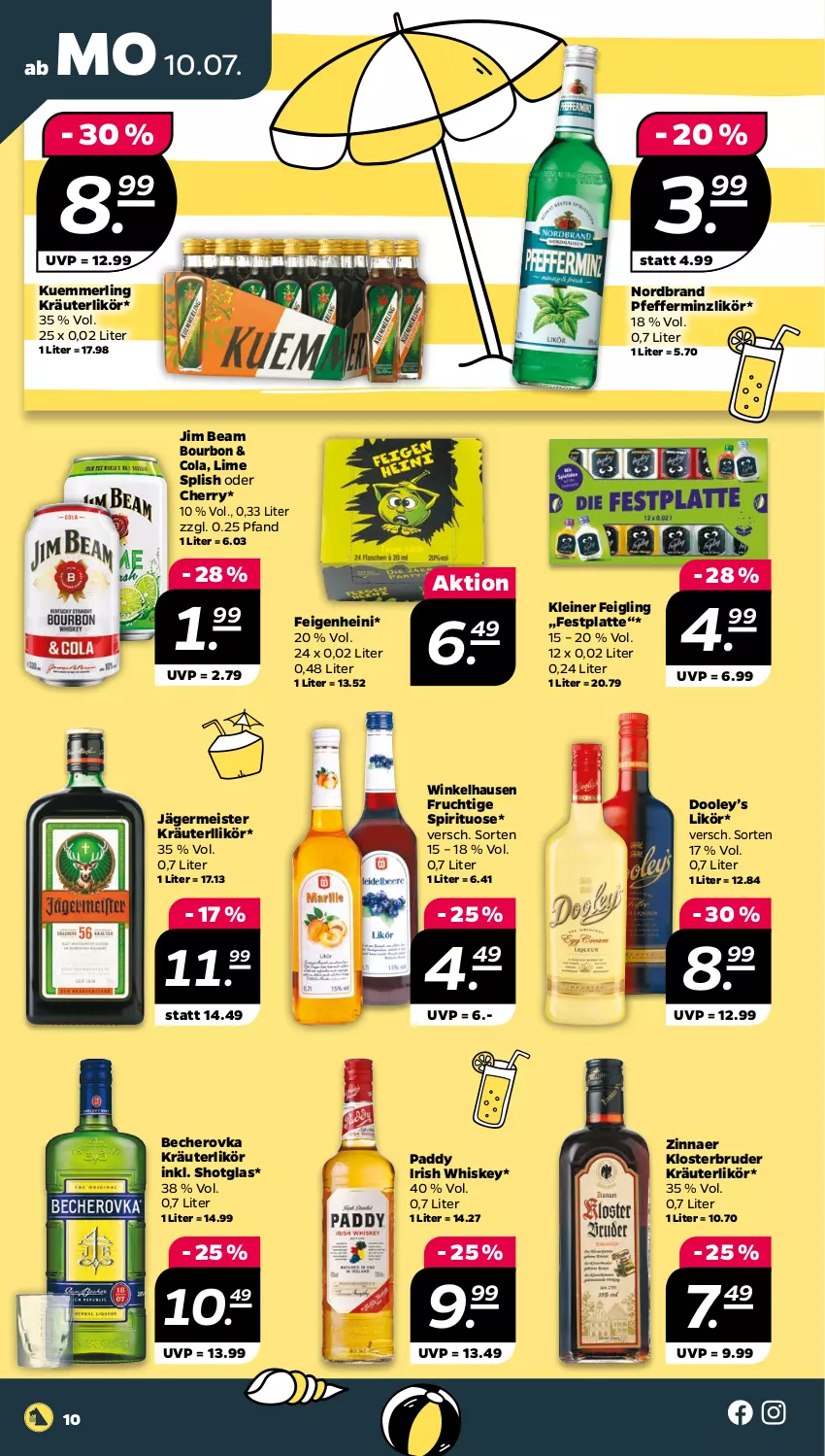 Aktueller Prospekt Netto - Woche 28 - von 10.07 bis 15.07.2023 - strona 10 - produkty: Becher, Becherovka, bourbon, cola, eis, Feigen, festplatte, frucht, Germ, hero, irish whiskey, jägermeister, jim beam, kleiner feigling, kräuter, kräuterlikör, kuemmerling, latte, leine, likör, Meister, merl, nordbrand, pfeffer, pfefferminzlikör, Shotglas, Ti, whiskey, winkelhausen