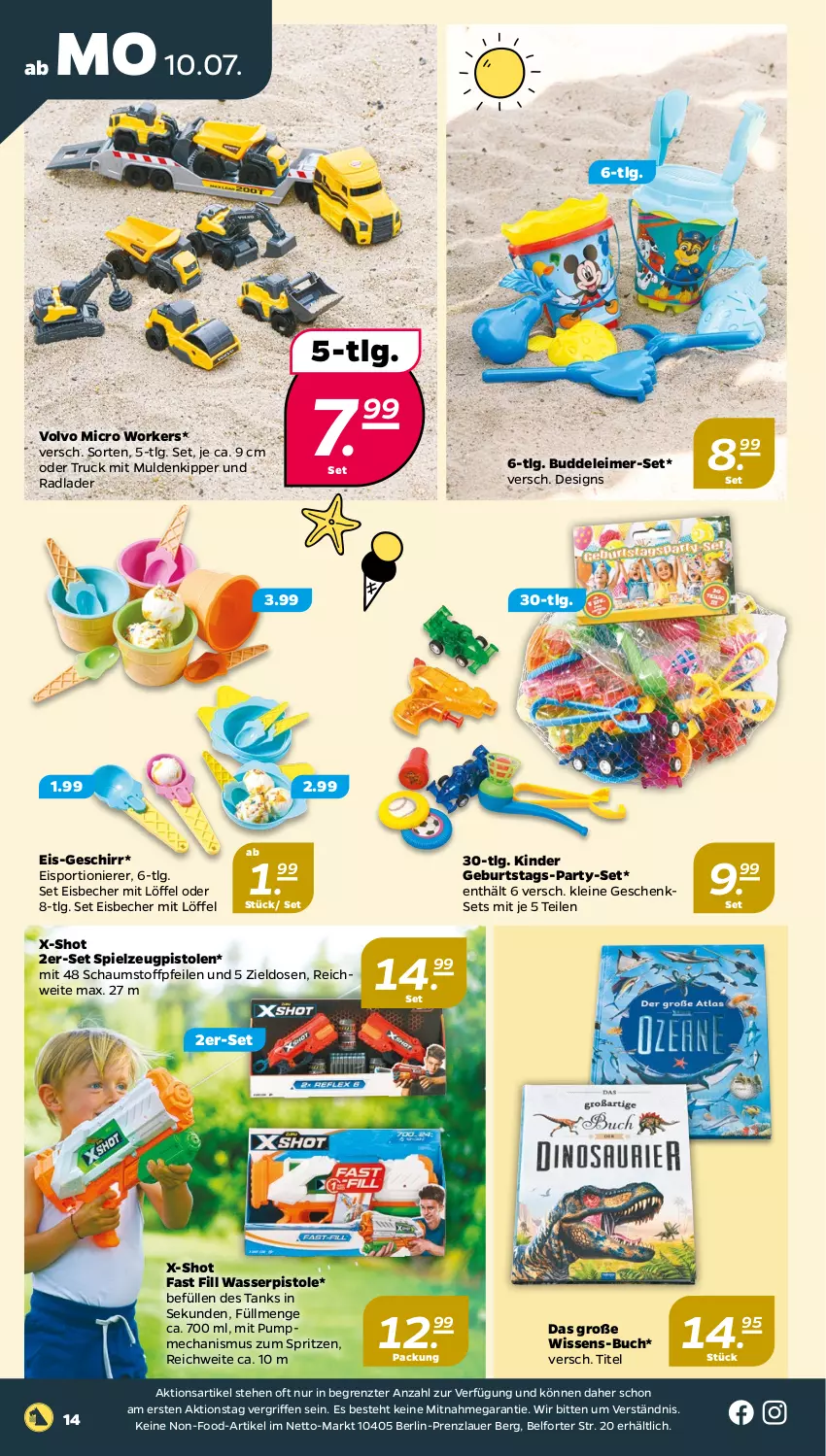 Aktueller Prospekt Netto - Woche 28 - von 10.07 bis 15.07.2023 - strona 14 - produkty: auer, Becher, buch, eimer, eis, eisbecher, Eisportionierer, geschenkset, geschirr, Kinder, leimer, leine, LG, Löffel, spielzeug, Sport, Ti, wasser, wasserpistole, ZTE