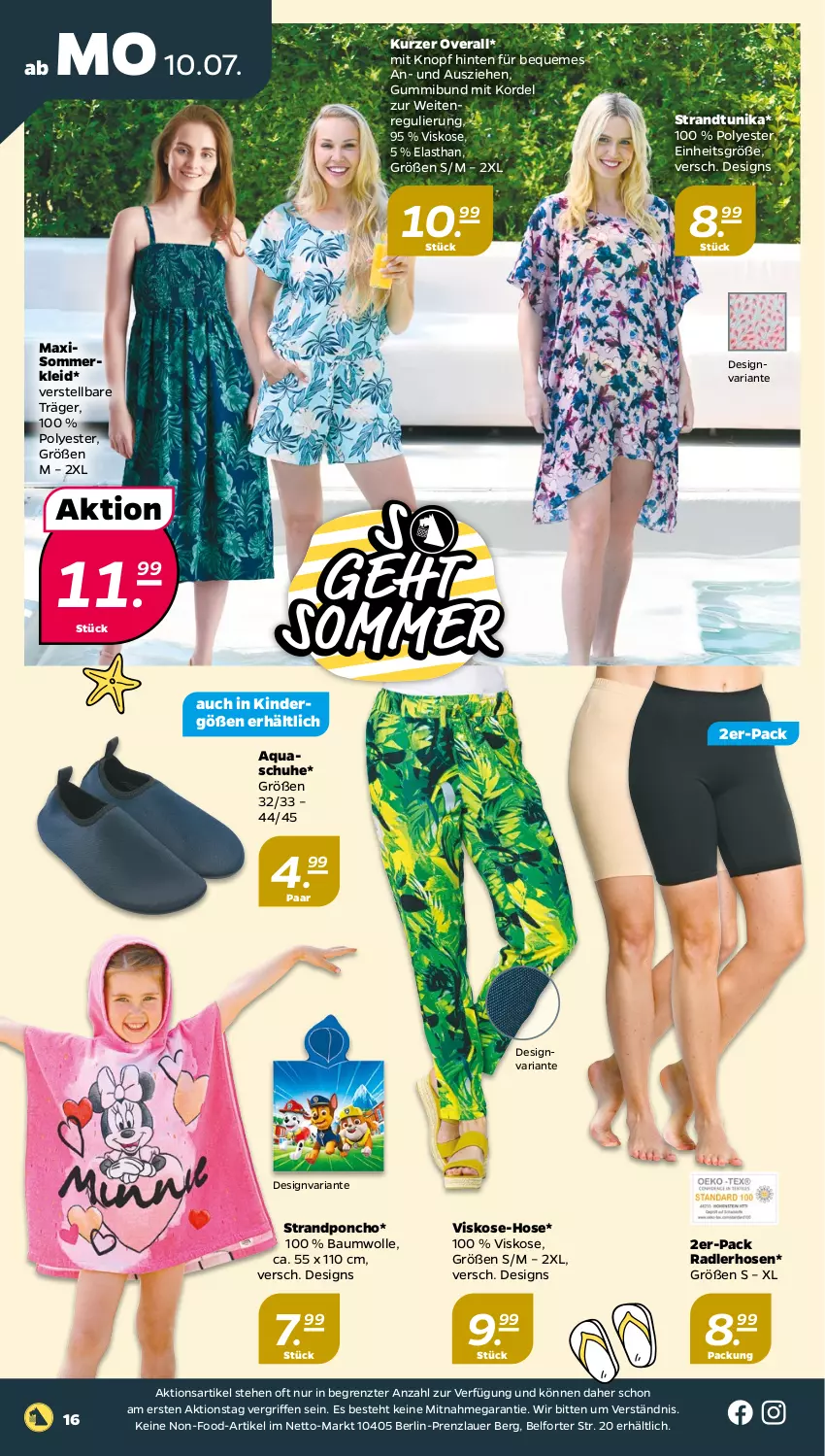 Aktueller Prospekt Netto - Woche 28 - von 10.07 bis 15.07.2023 - strona 16 - produkty: aqua, auer, Bau, baumwolle, hose, hosen, Kinder, kleid, Overall, radler, Ria, schuhe, Sommerkleid, Ti, tunika, wolle, ZTE