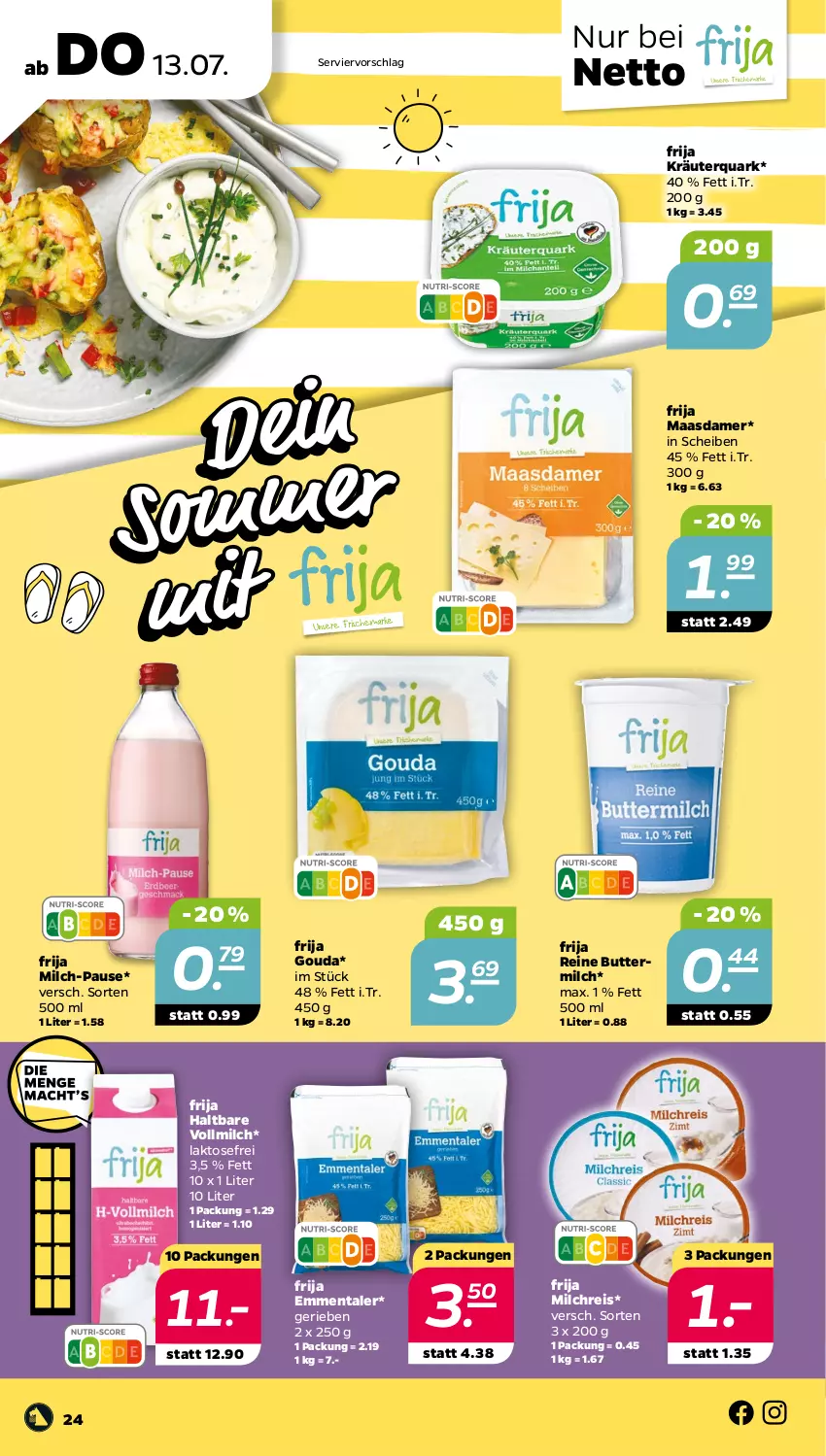 Aktueller Prospekt Netto - Woche 28 - von 10.07 bis 15.07.2023 - strona 24 - produkty: butter, buttermilch, eis, emmentaler, gouda, kräuter, Maasdam, maasdamer, milch, milchreis, quark, reine buttermilch, reis, vollmilch