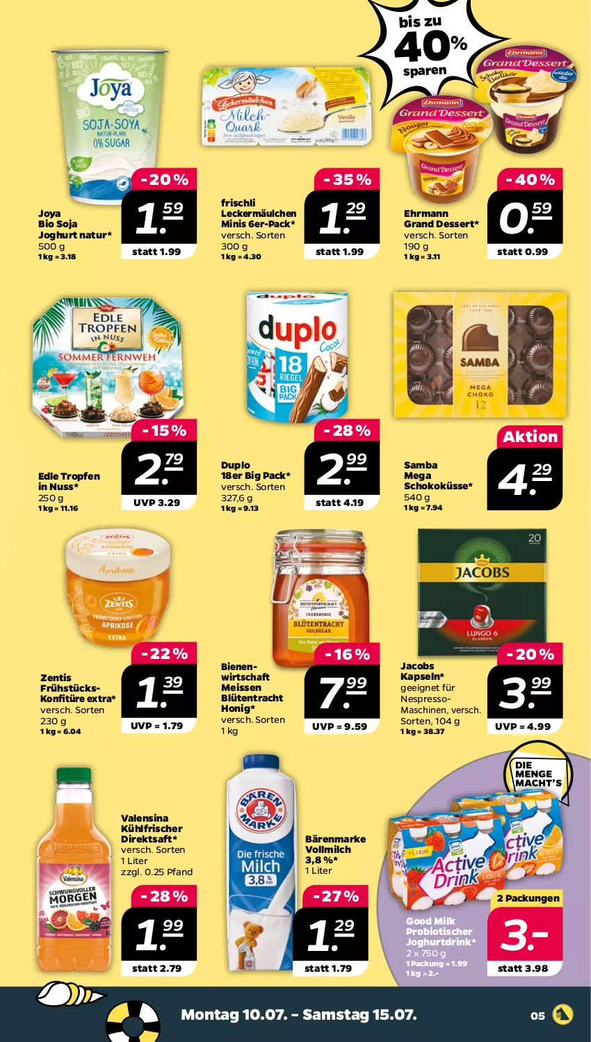 Aktueller Prospekt Netto - Woche 28 - von 10.07 bis 15.07.2023 - strona 5 - produkty: bärenmarke, bio, Blüte, dessert, direktsaft, drink, duplo, ehrmann, Ehrmann Grand Dessert, eis, espresso, frischli, honig, jacobs, joghur, joghurt, Joghurtdrink, konfitüre, konfitüre extra, leckermäulchen, milch, natur, nespresso, nuss, saft, schoko, soja, Ti, tisch, valensina, vollmilch, zentis