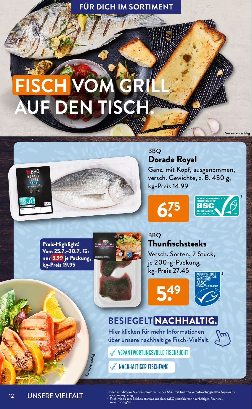 Aktueller Prospekt AldiSud - GRILLEN KANN SO ALDI SEIN. - von 01.07 bis 31.07.2022 - strona 12 - produkty: aldi, aqua, baguette, butter, cuvée, Dorade, dorade royal, eis, fisch, fische, Fischer, grill, grill-lachs, je 250-g-packung, kräuter, kräuterbutter, lachs, LG, mozzarella, paprika, reis, rel, rezept, roséwein, Schere, steak, steaks, thunfisch, Ti, tisch, wein