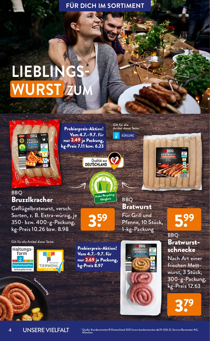 Aktueller Prospekt AldiSud - GRILLEN KANN SO ALDI SEIN. - von 01.07 bis 31.07.2022 - strona 4 - produkty: aldi, Berger, bier, bio, bratwurst, eis, elle, ente, fleisch, für grill und pfanne, Geflügel, grill, grill und pfanne, gsw, kracher, Mett, mettwurst, monitor, nürnberger, pfanne, reis, Ti, und pfanne, wurst, würstchen