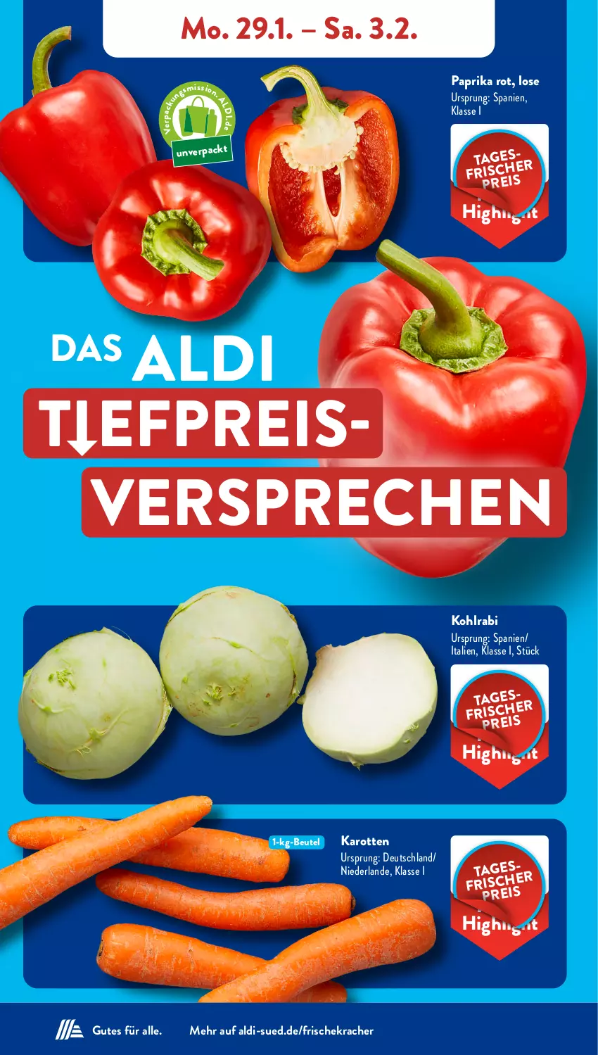 Aktueller Prospekt AldiSud - NÄCHSTE WOCHE - von 29.01 bis 03.02.2024 - strona 4 - produkty: aldi, beutel, eis, karotten, kohlrabi, kracher, paprika, paprika rot, reis, Ti