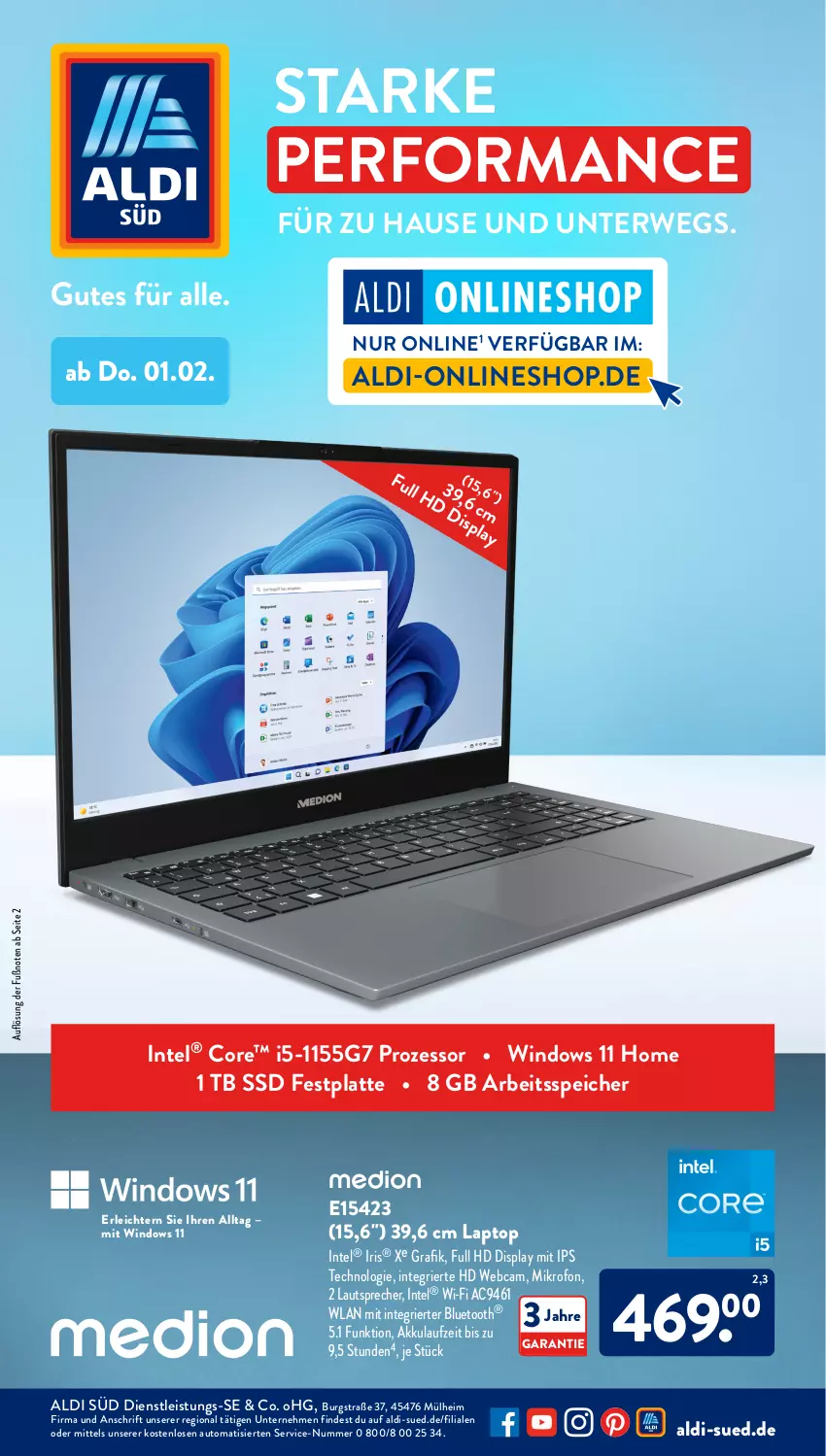 Aktueller Prospekt AldiSud - NÄCHSTE WOCHE - von 29.01 bis 03.02.2024 - strona 44 - produkty: akku, aldi, auto, eis, festplatte, Intel, Laptop, latte, lautsprecher, rwe, ssd, Ti