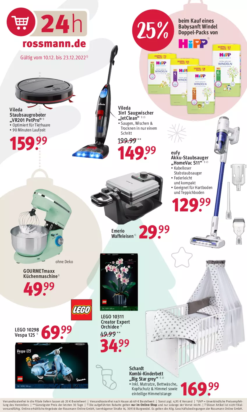 Aktueller Prospekt Rossmann - Prospekte - von 19.12 bis 23.12.2022 - strona 19 - produkty: akku, Akku-Staubsauger, angebot, angebote, bett, bettwäsche, eis, elle, gourmetmaxx, Kinder, Kinderbett, küche, Küchen, küchenmaschine, LG, matratze, ndk, orchidee, reis, Saugroboter, Saugwischer, staubsauger, teller, teppich, teppichboden, Ti, versandkostenfrei, vileda, Waffeleisen, wedel, ZTE