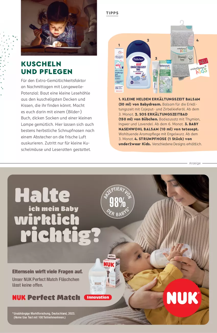 Aktueller Prospekt Rossmann - Prospekte - von 18.06 bis 30.06.2024 - strona 25 - produkty: babydream, Bad, balsam, Bau, bübchen, buch, decke, Engel, Erkältungs, hose, ingwer, kissen, Lampe, lavendel, leine, mac, nuk, rum, socken, Strumpfhose, Ti