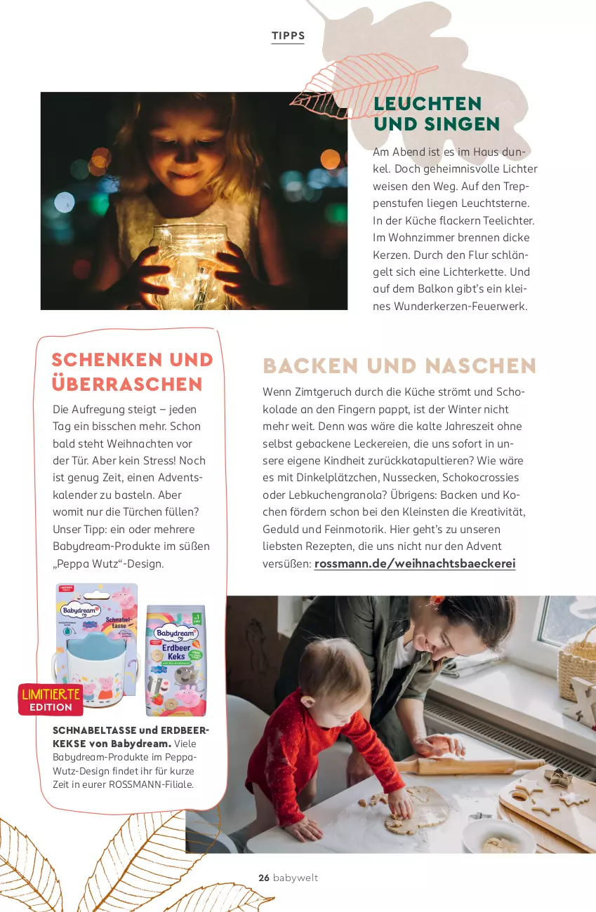 Aktueller Prospekt Rossmann - Prospekte - von 18.06 bis 30.06.2024 - strona 26 - produkty: Adventskalender, babydream, crossies, eis, geback, keks, kekse, kerze, Kette, küche, kuchen, lack, Lacke, Lätzche, Lebkuchen, leine, Leuchte, leuchten, lichterkette, Liege, nuss, rezept, rezepte, rwe, schoko, schokolade, tasse, tee, Teelicht, teelichte, Ti, Tiere, weihnachten